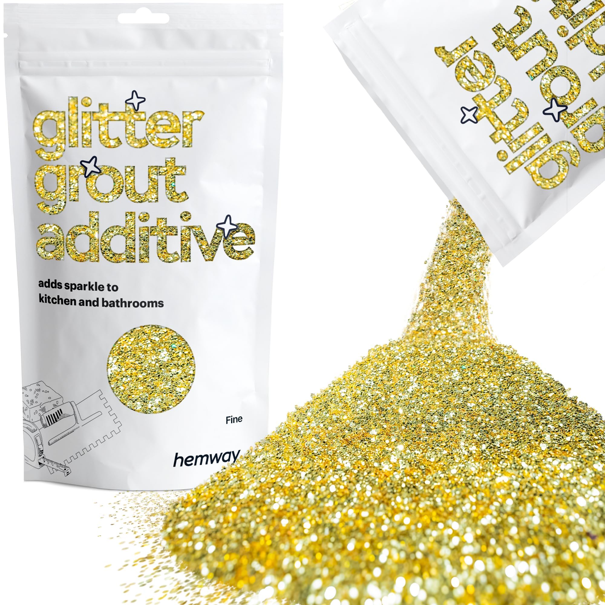 Hemway Sand Gold Glitter Grout Additive 100g Metallic Flakes for Adding Sparkle to Kitchen & Bathroom Tiles | Enhance Your Indoor Grouting Projects with a Durable Sparkly Effect