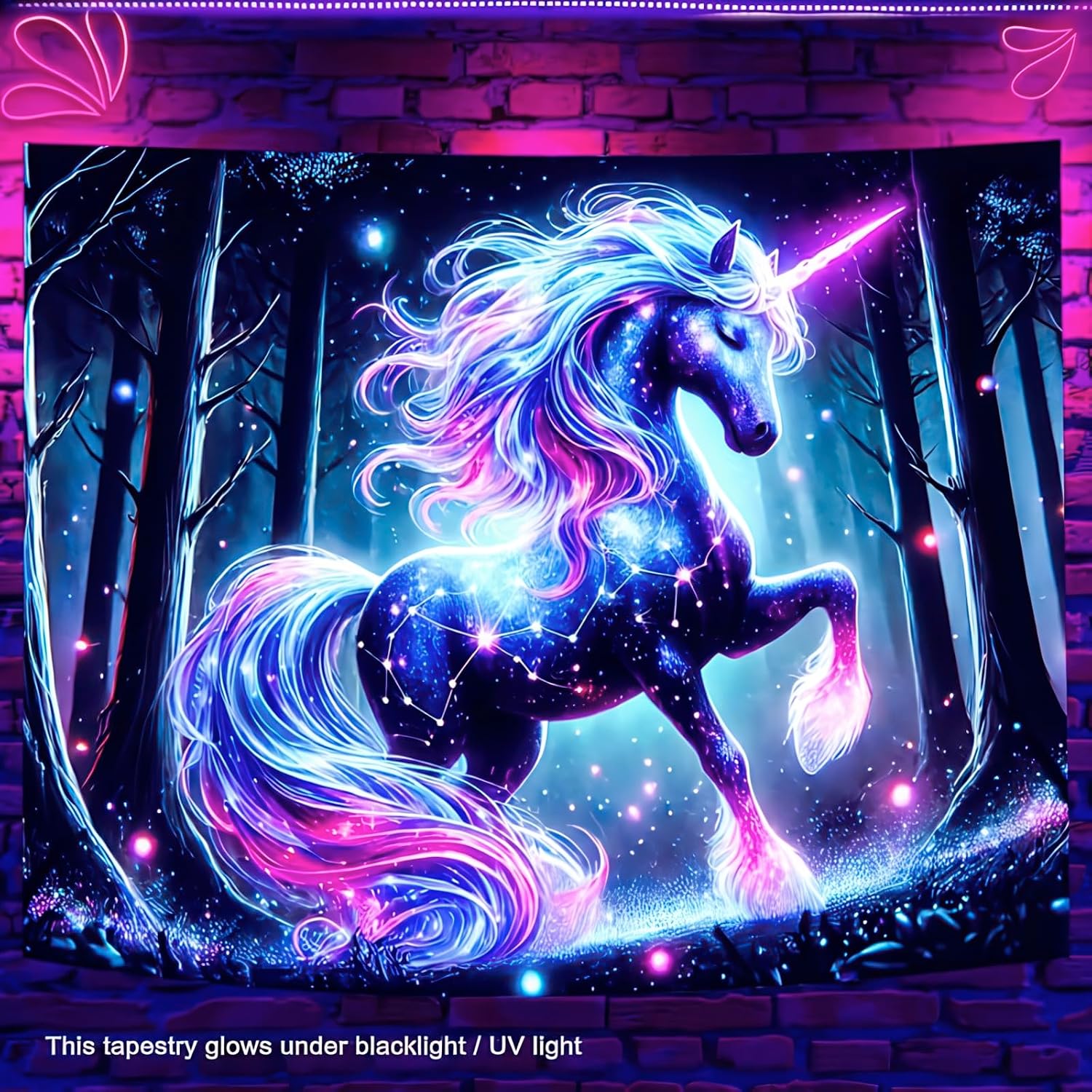 BlissYard Blacklight Lion Tapestry Trippy UV Reactive Fantasy Wall Tapestry Psychedelic Neon Space Tapestry Wall Black Light Tapestries Posters Wall Hanging for Backdrop Bedroom Dorm Living Room Decor 78x59 inch