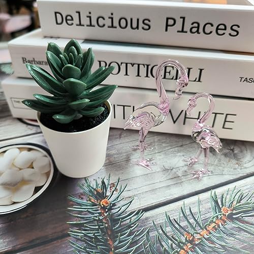 Miniatura 5 de ZOOCRAFT Exquisito par de figuras de flamenco de vidrio rosa, arte de vidrio soplado hecho a mano para decoración del hogar, amantes de los animales