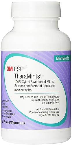 3M 70201054072 TheraMints 100% Xilitol Edulzadas Mints, sabor menta, botella de menta 520 con lata de viaje