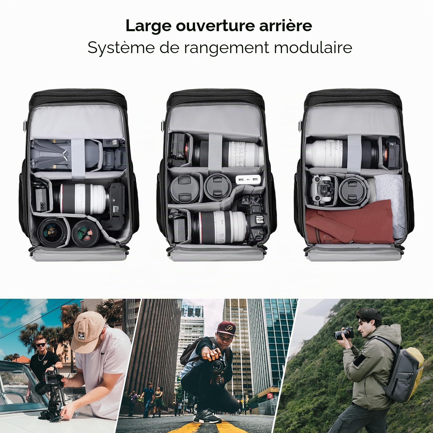 K&F Concept Sac à dos pour appareil photo sac à dos photo pour photographes, sac à dos pour appareil photo avec compartiment pour ordinateur portable 16 pouces, DJI Mavic Drone (sac à dos Alpha 25L)
