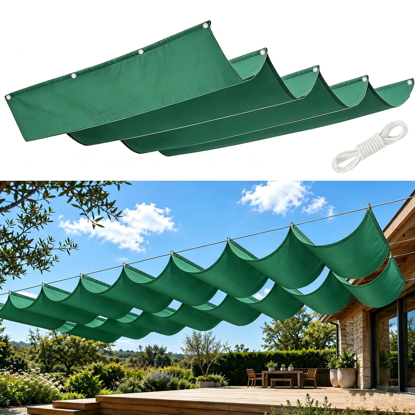 Voile d'ombrage rétractable vague rectangulaire pour jardin et patio