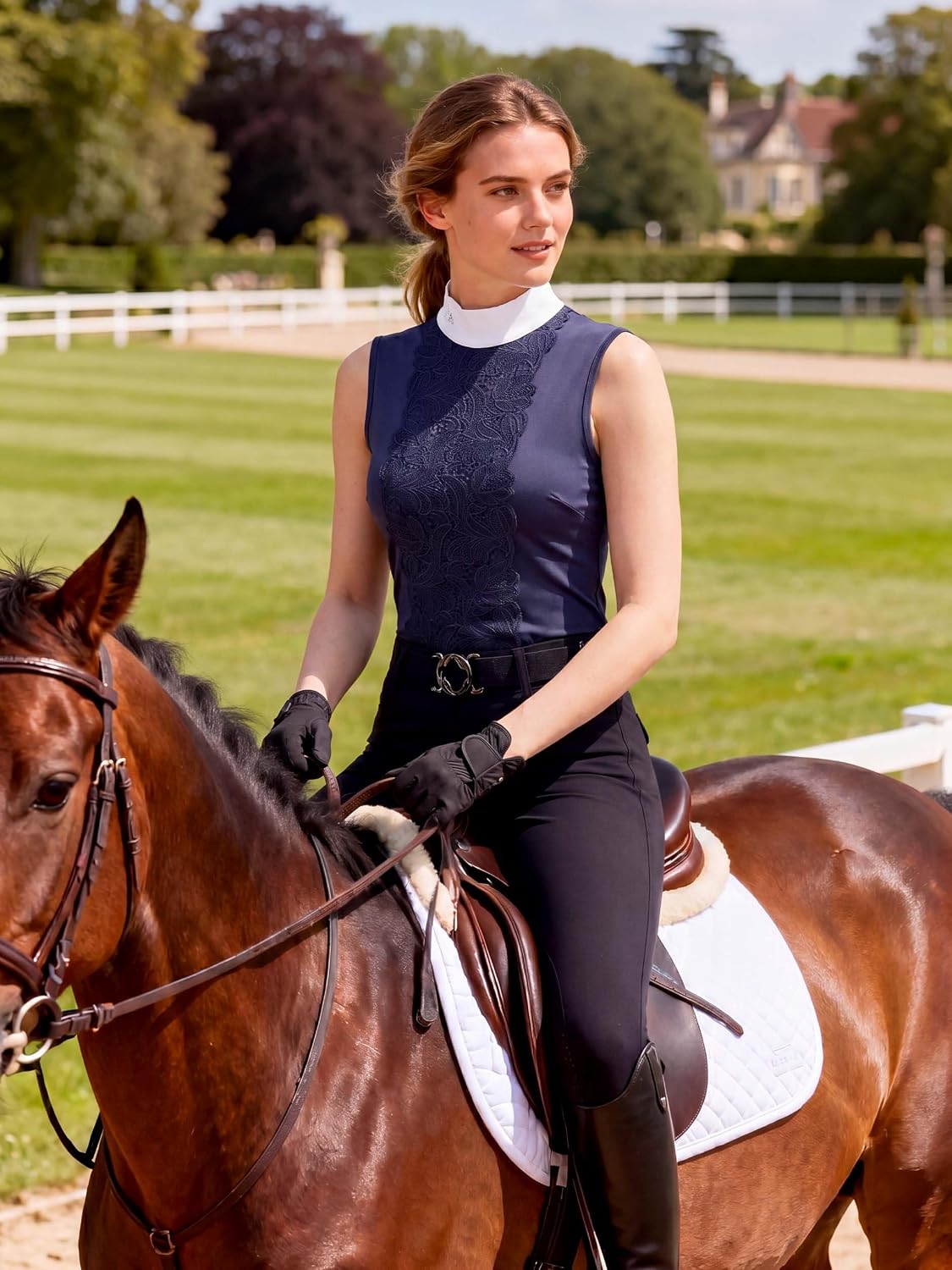 Equestrian Shirts for Women Sleeveless Lace Riding Shirt Breathable Quick Dry Slim Fit Riding Top