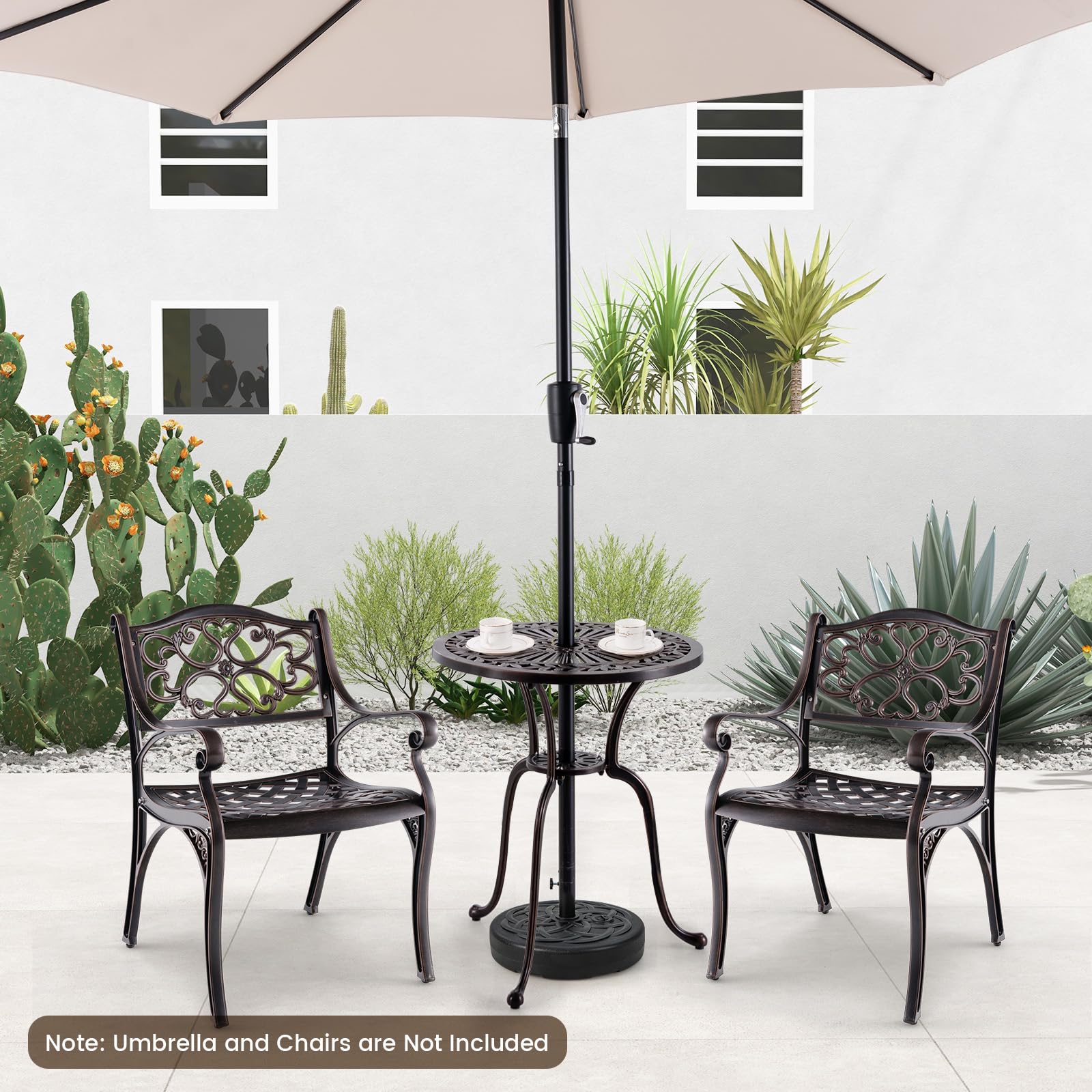 GIANTEX Table de bistrot extérieur fonte aluminium 61 cm trou parapluie coussinets pieds réglables