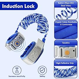 Lehoo Castle Toddler Leash, 4.9ft Kid Leash Wrist with Induction Lock, Anti Lost Wrist Link for Toddlers, Reflective Leash for Kids, Child Leashes for Toddlers (Navy Blue)