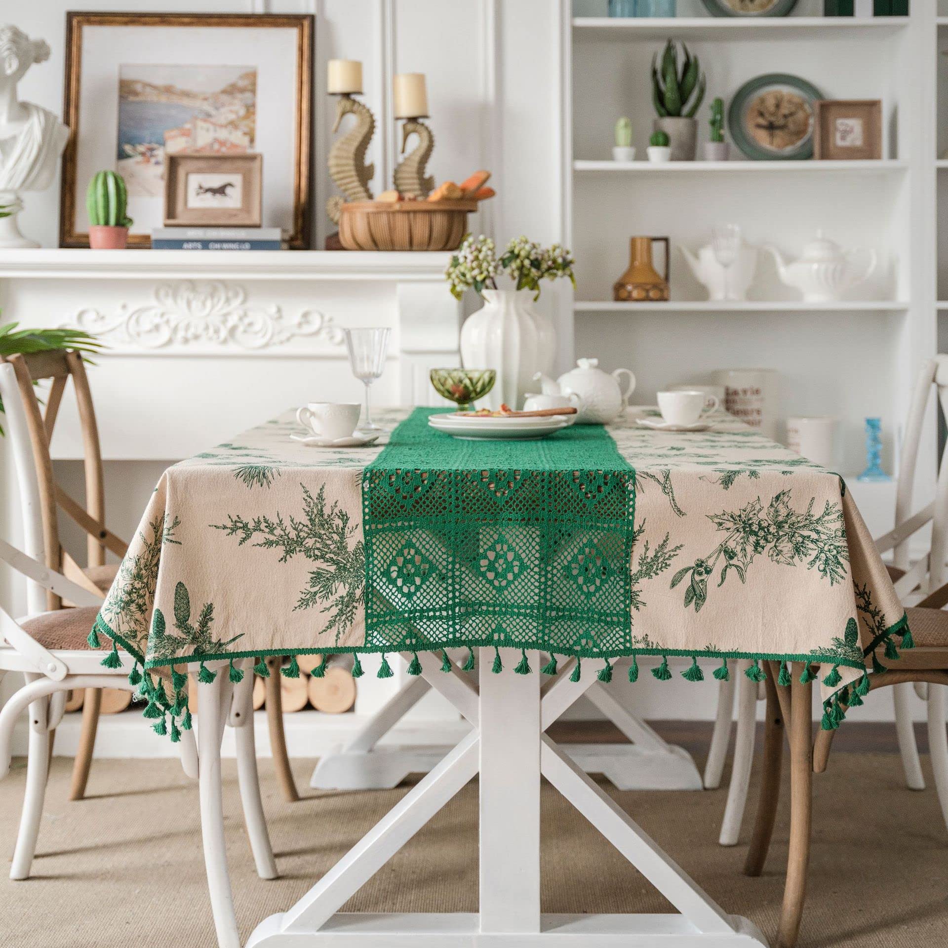 Nappe de table à manger verte 300x140 cm pour habiller les grands meubles et masquer les imperfections