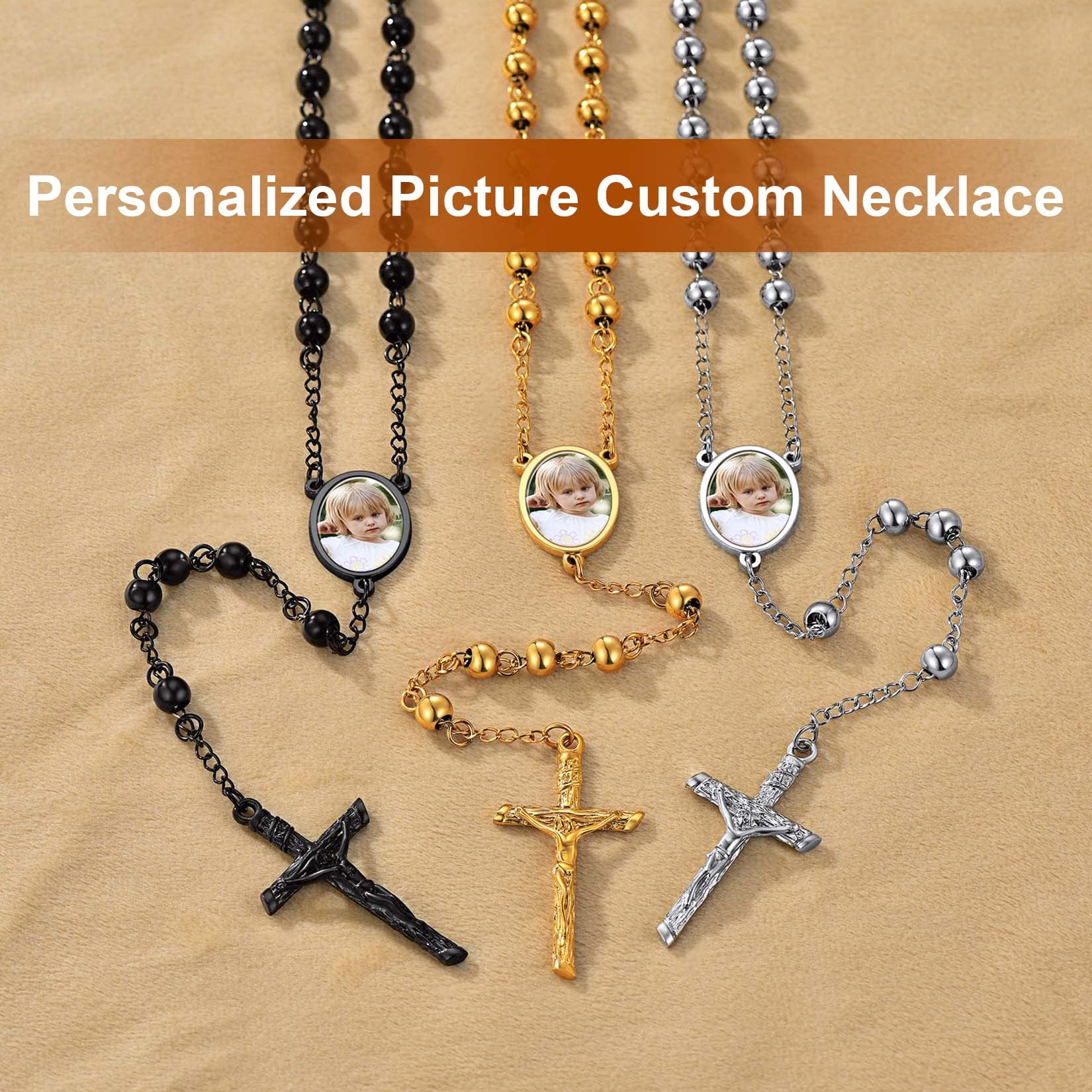 ChainsPro Rosenkranz Halskette Damen Herren Kreuz Kette Edelstahl Auto Rosenkranzkette Lange Gebetskette Halskettenanhänger Amulett Schmuck Rosary Necklace