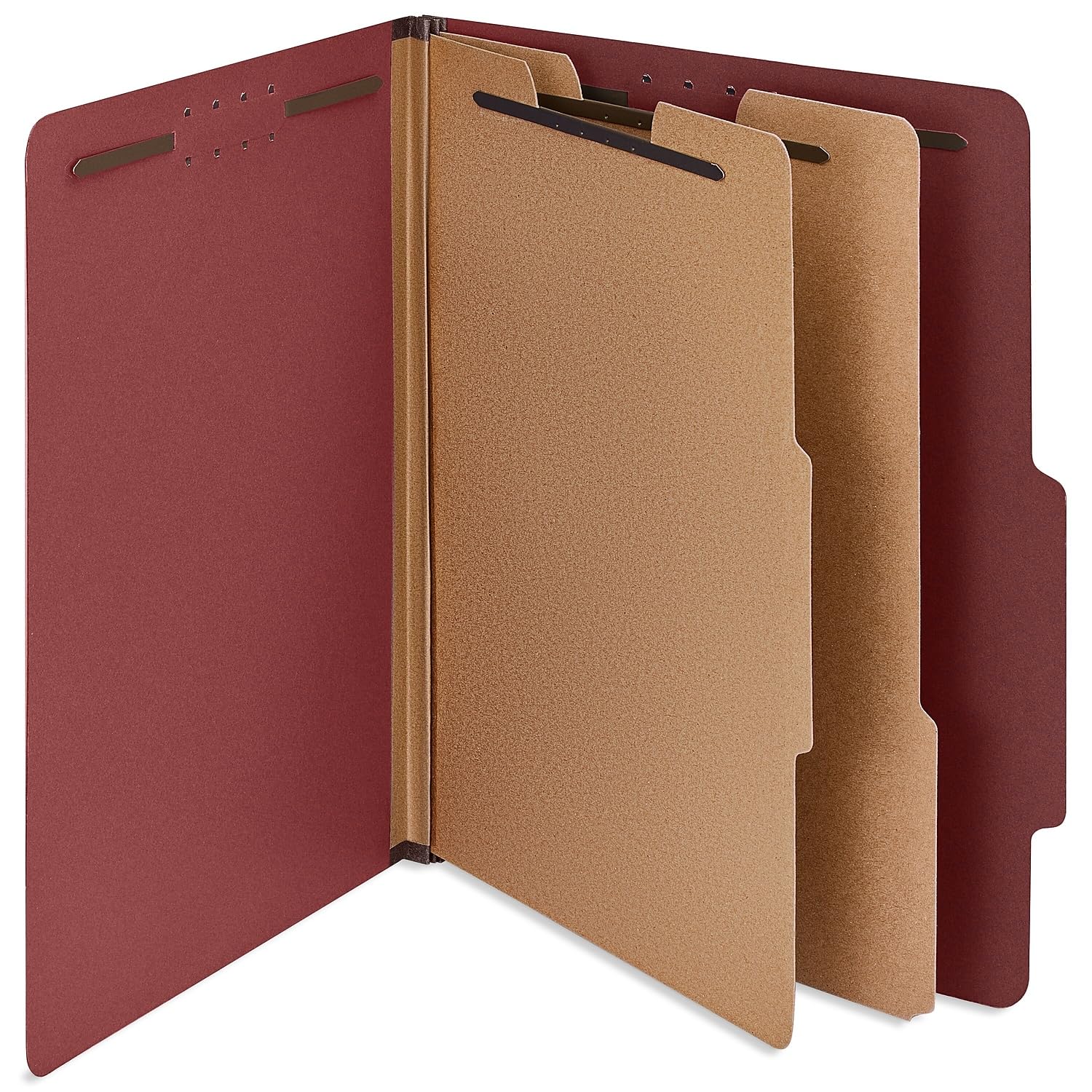 Staples 100% Recycled Heavy‑Duty Classification Folder, Letter Size, 2 Dividers, 2″ Expansion, Red Pressboard, 10/Box