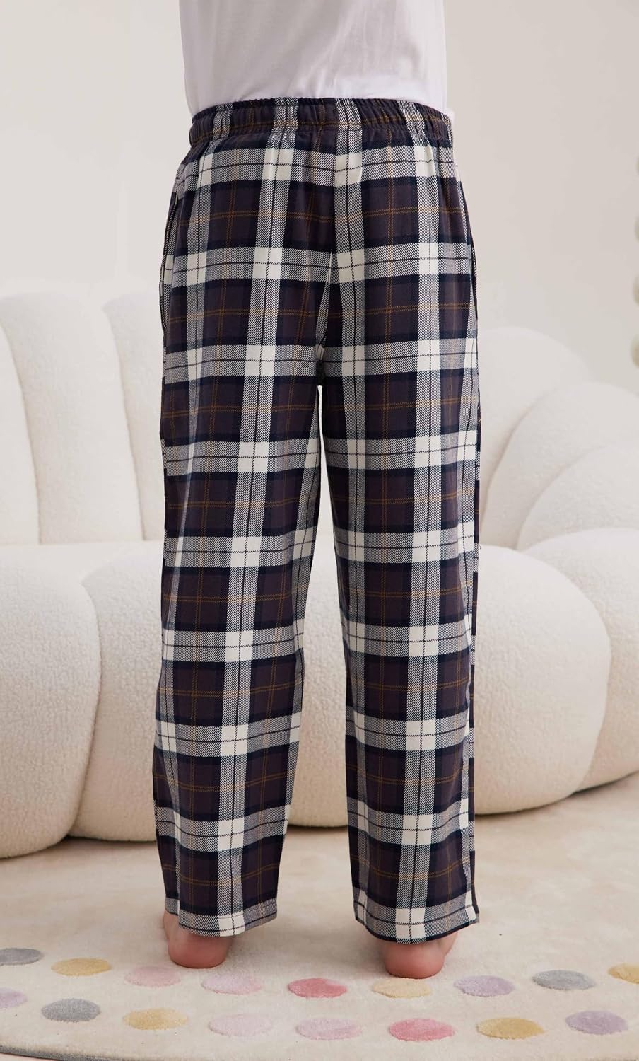 Boys Pajama Pants, Cotton Flannel Plaid Loose Fit Pants With Pockets