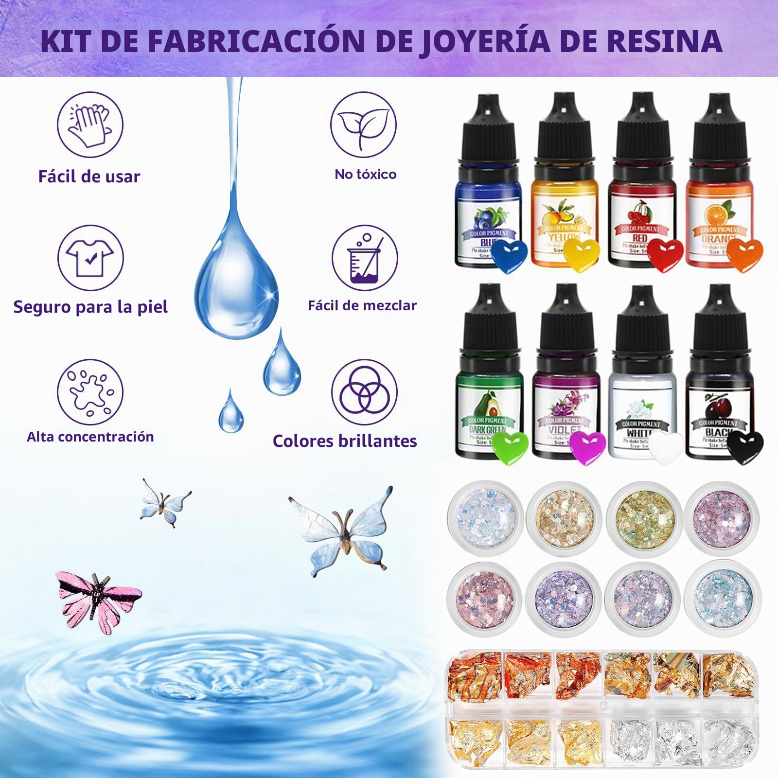 Kit Resina Epoxi Transparente 600ml,Resina Epoxi Kit Fabricación,Resina Epoxi Manualidades con Purpurina, Pigmento, para Bricolaje,Artesanía, hacer Colgante,Llavero