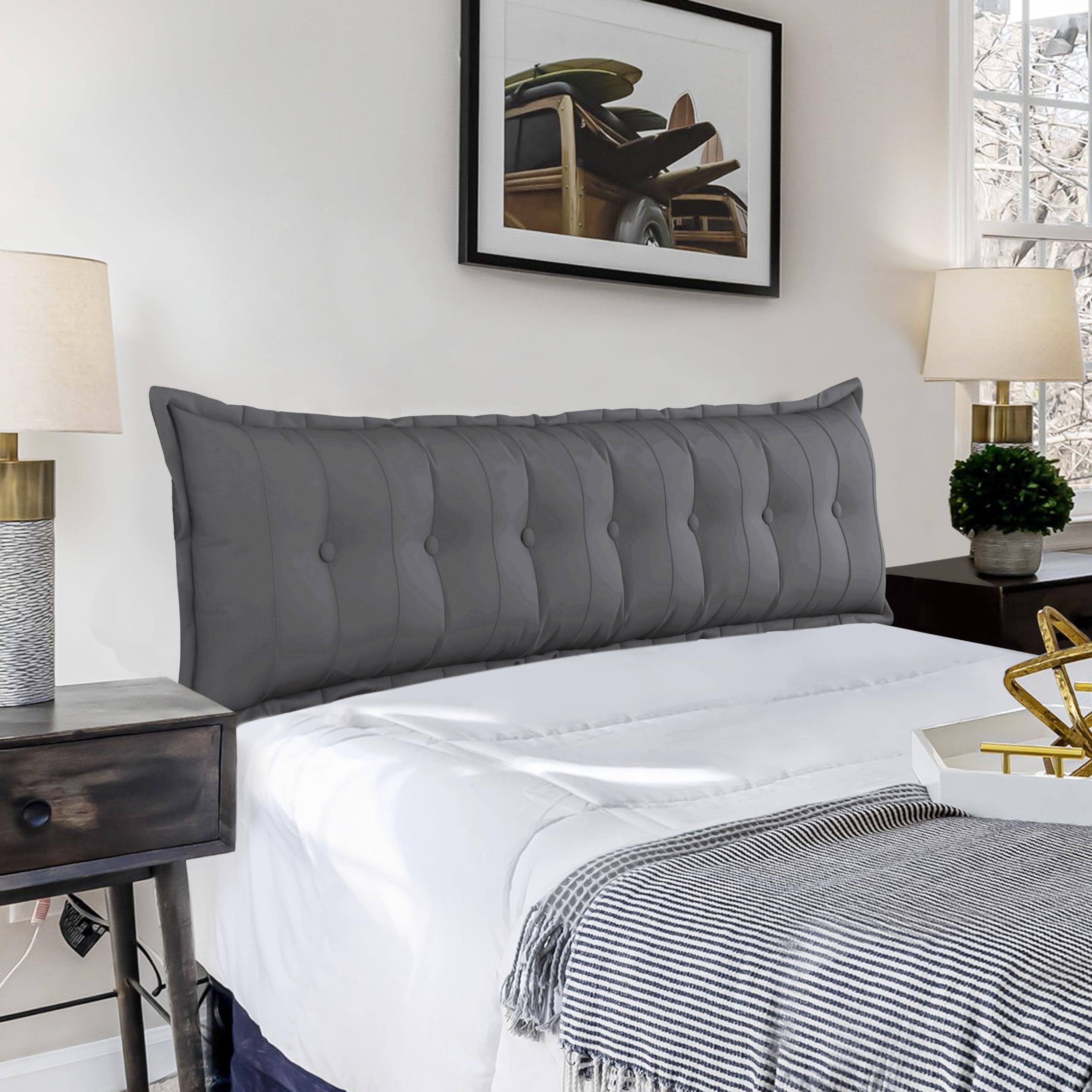 Tufted Headboard Pillow Bed Gap for Adults Thicked Padded Headboard Alternatives Large Couch Daybed Bolster Backrest Cushion King Size Gray