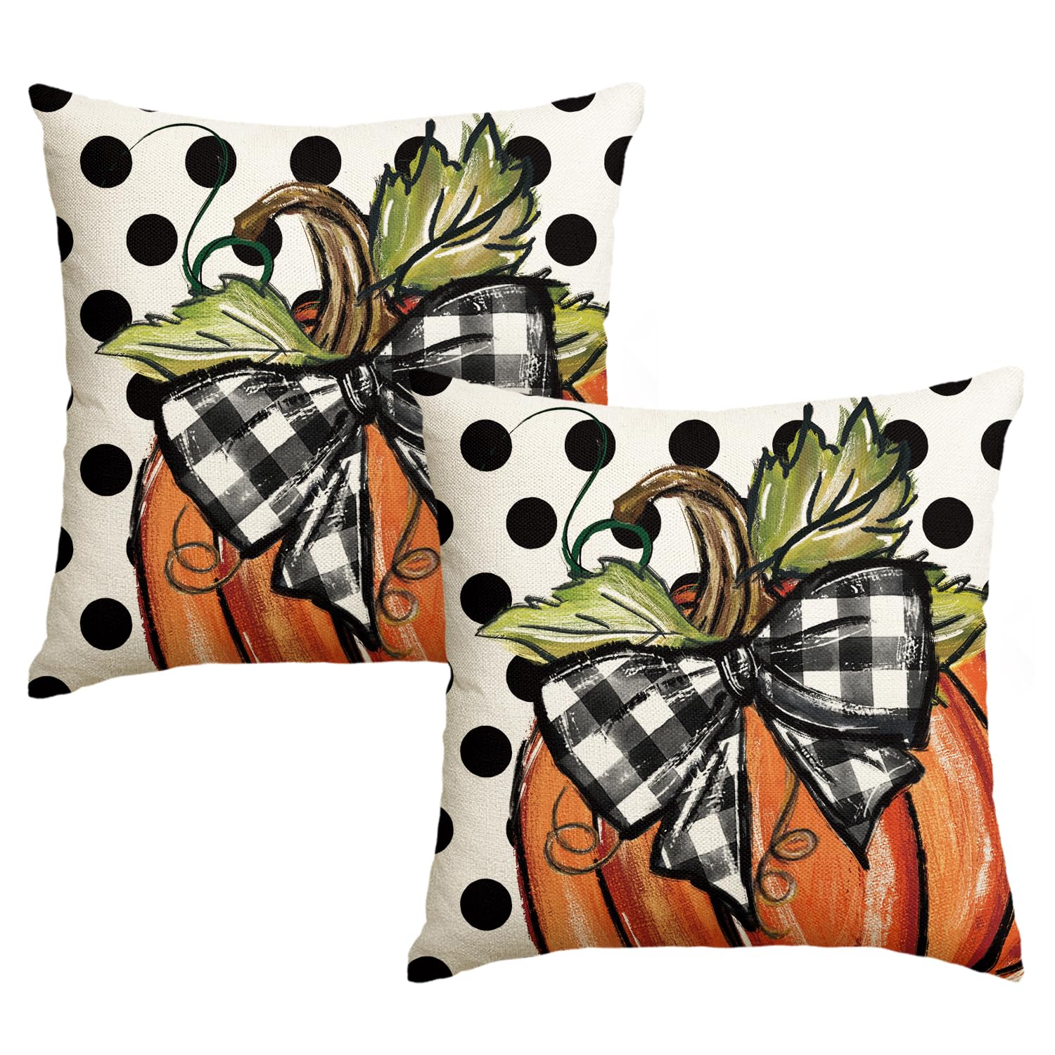 Housse de coussin d'automne 45,7x45,7 cm décoration citrouille à pois