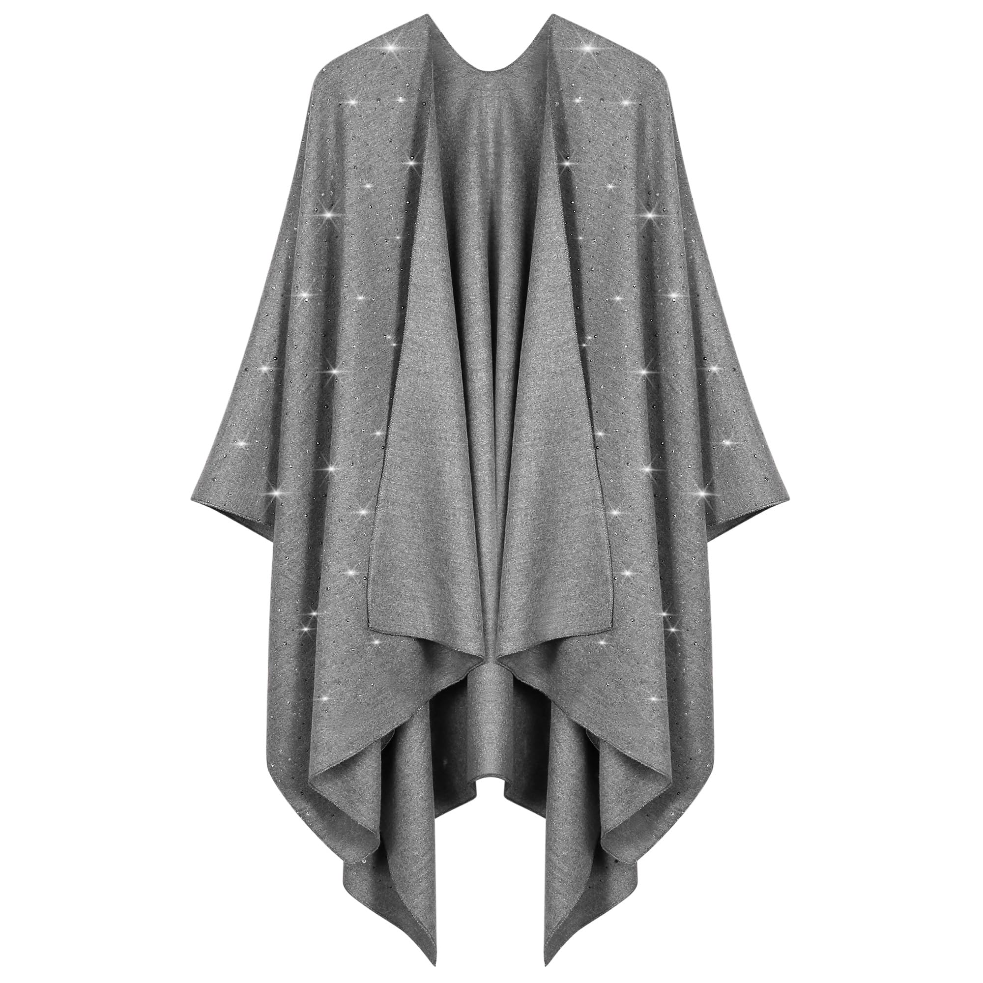 Womens Rhinestones Open Front Poncho Shawl Wrap Cape Ruana Travel Blanket Cardigan