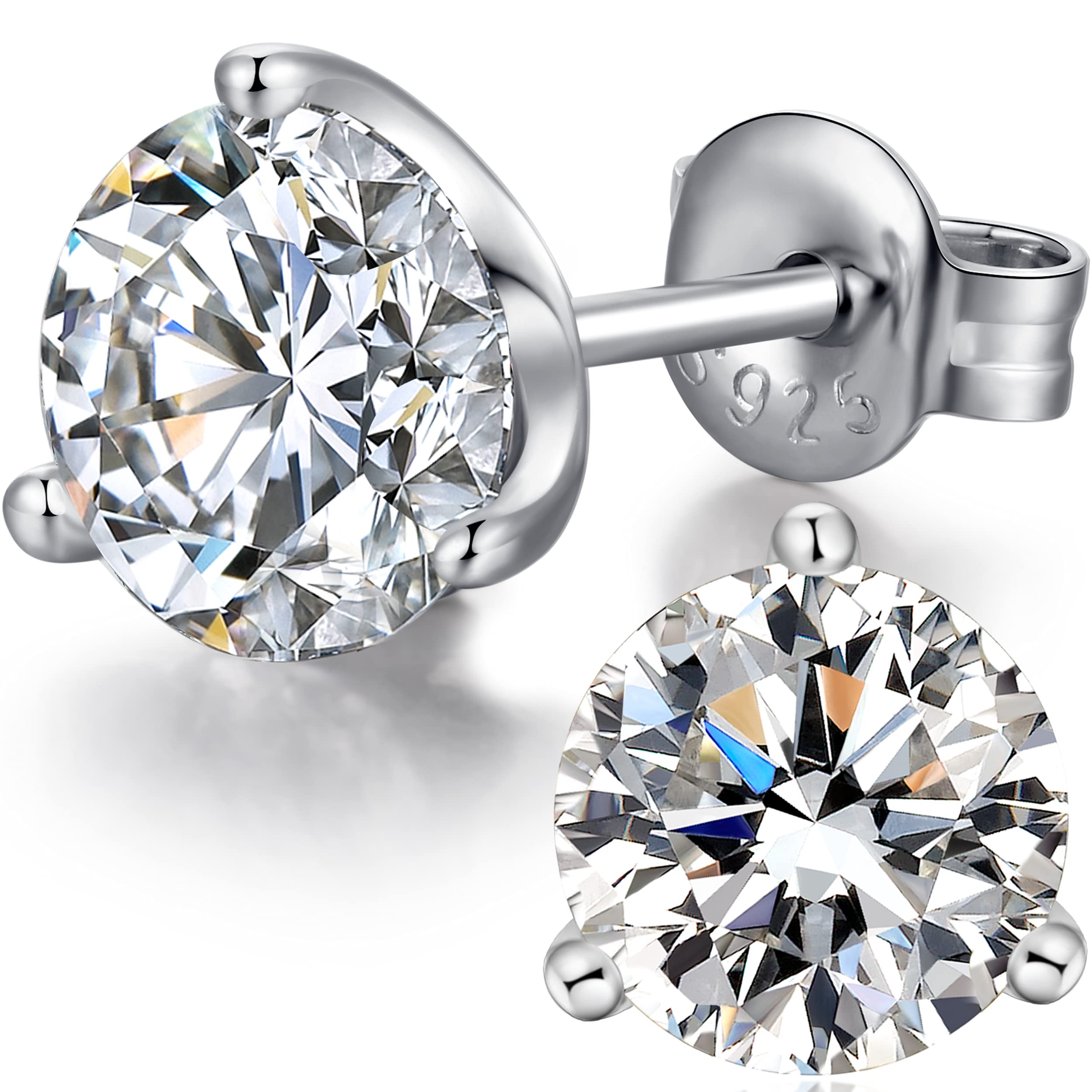 Miaofu Orecchini 18k Oro Bianco Placcata Orecchini 925 Argento Sterlina Zirconi Simulato Diamante Brillanti per Donna Uomo 4-8mm I Orecchini Zirconi Cubica Swarovski Dimensioni 3mm-8mm