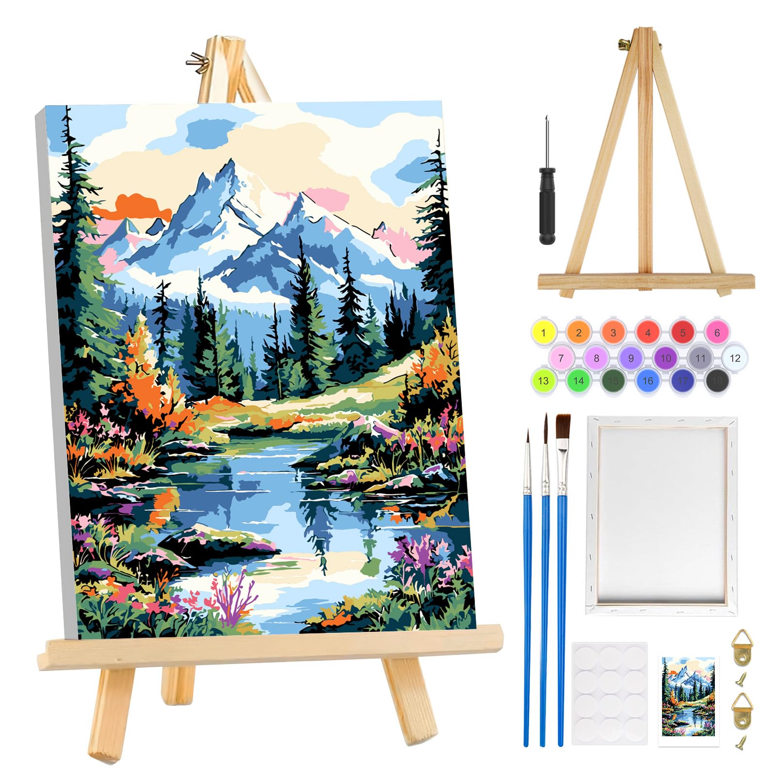 Pittura A Numeri MOGTAA Paesaggio Autunnale Con Zucca, Kit 20x30 Cm Con Telaio E Cavalletto, Per Adulti