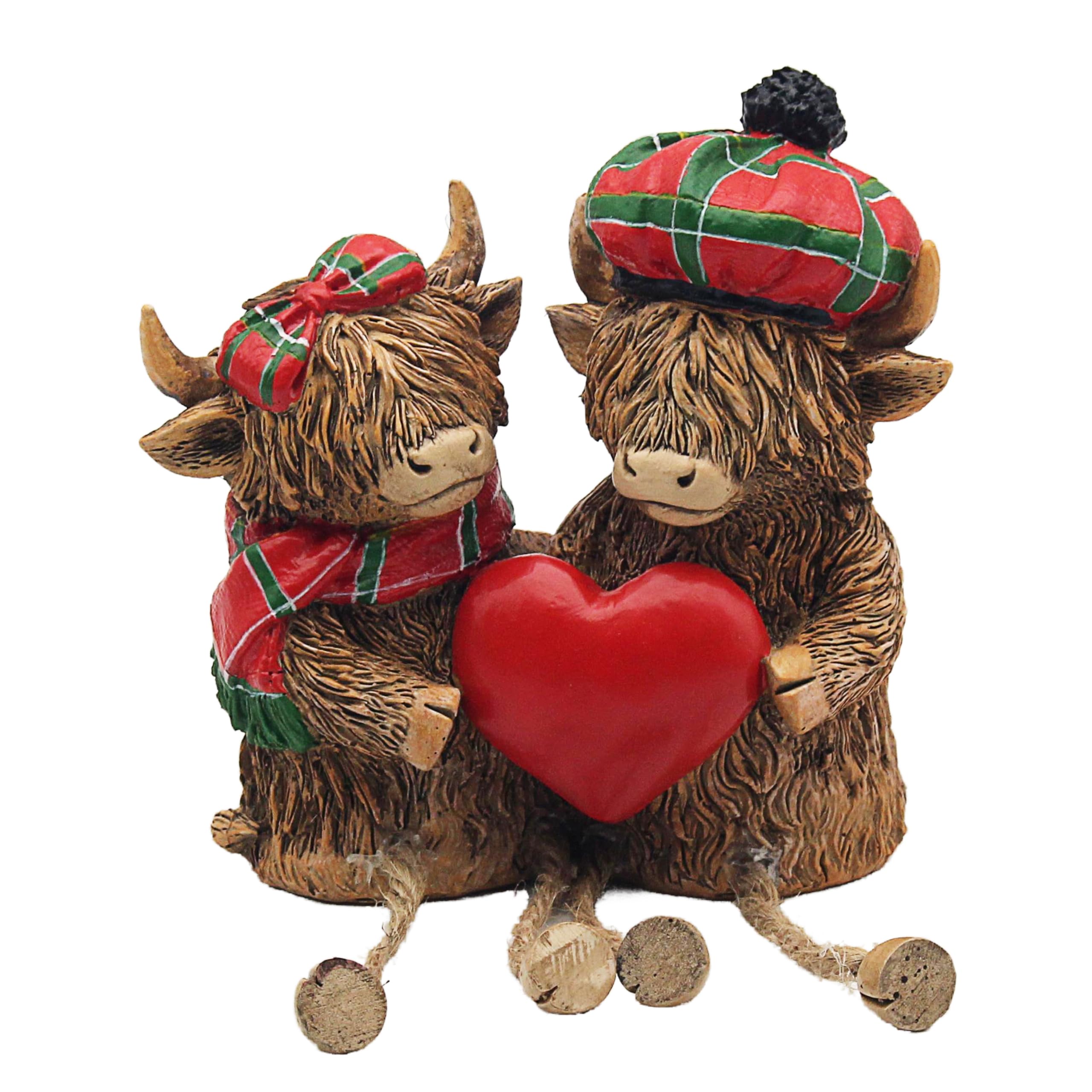 Highland Cow Sweethearts Ornament with Tartan Accessories Valentines Gift