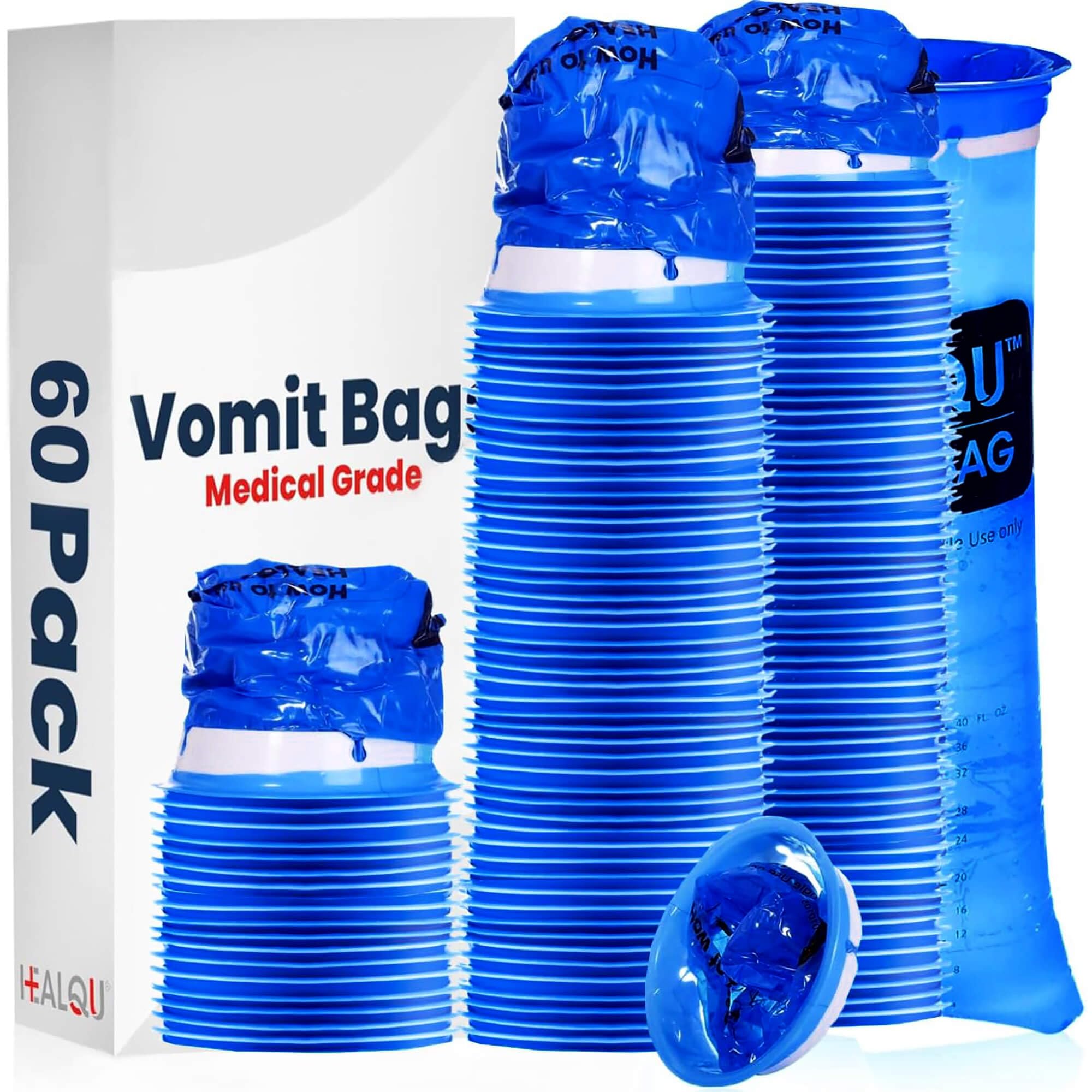 Healqu Torby do wymiocin szpitalnych, 60 sztuk, 1000 ml, na podróż z chorobą powietrzną i chorobą lokomocyjną, szczelne, medyczne, jednorazowe, do wymiotowania, nudności