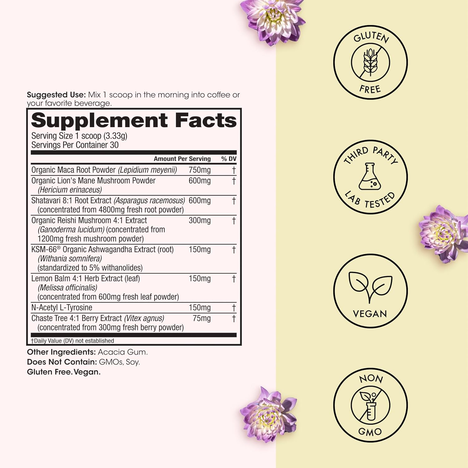 Winged Wellness Happy Start, Mood Boosting Drink Mix Powder for Women - Happy Mind & Hormonal Health, Mood Support Supplement with Red Maca, Ashwagandha, Mushrooms & Shatavari