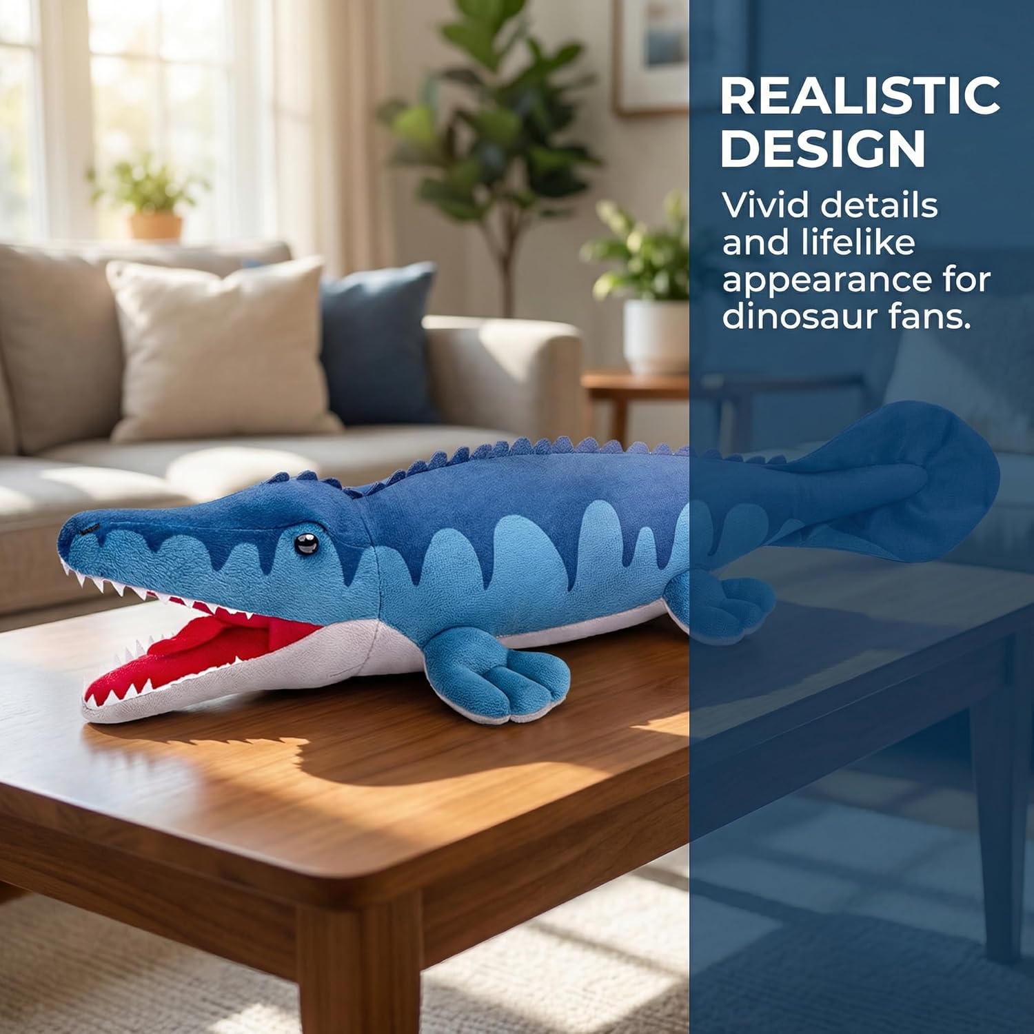 Realistic Mosasaurus Dinosaur Plush Toy - Lifelike 18" Blue Dinosaur Mosasaurus Tyrannosaurus Plushie, Figurines Dinosaur Stuffed Toys Soft, Gifts Collectible for Kids