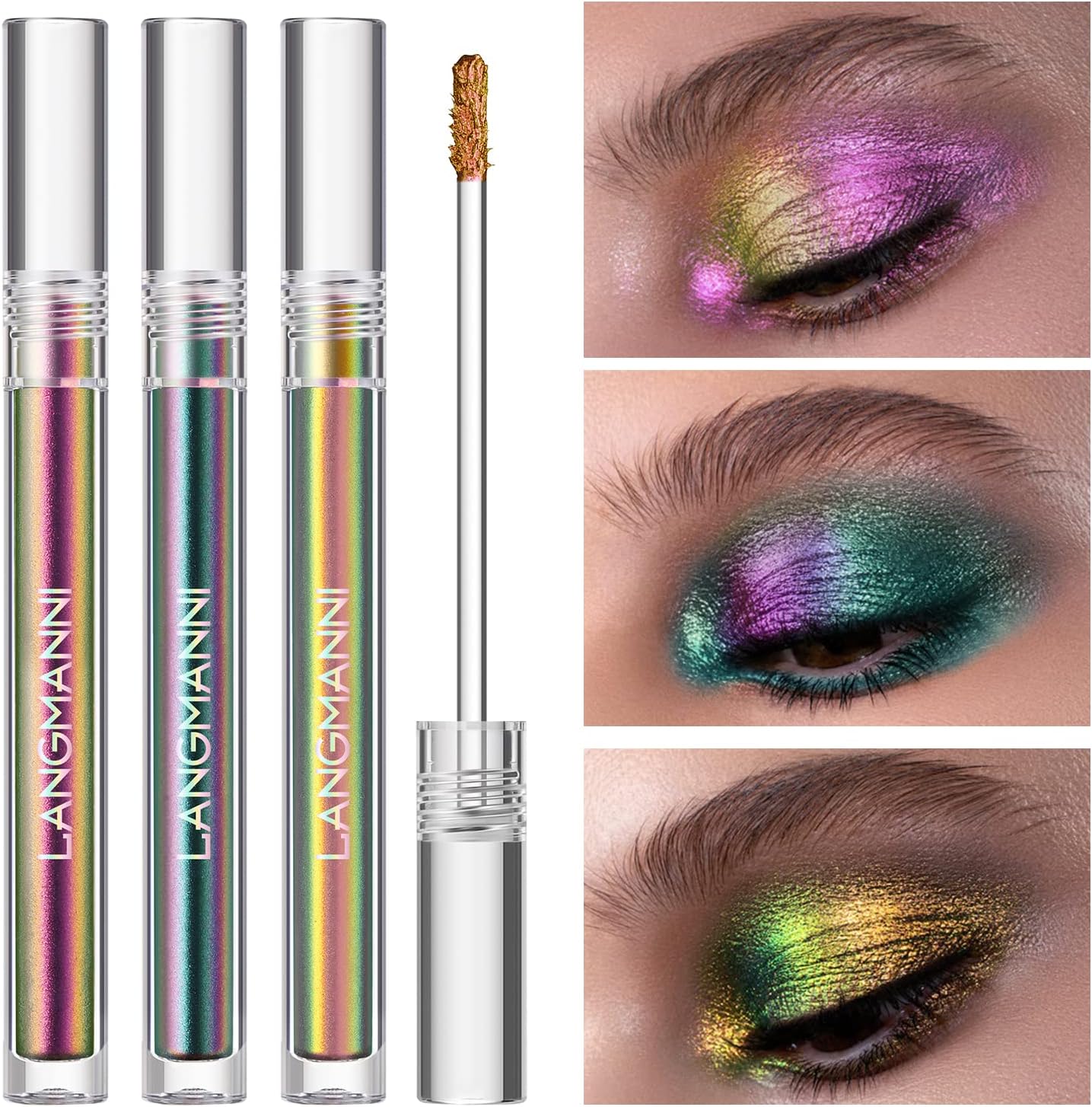- Jolilab Metallic Liquid Chameleon Eyeshadow, Multi-Dimensional Eye Looks, Long-lasting Holographic Glitter Multichrome Eyeshadows Makeup (#Peacock+Wonder+Ember)
