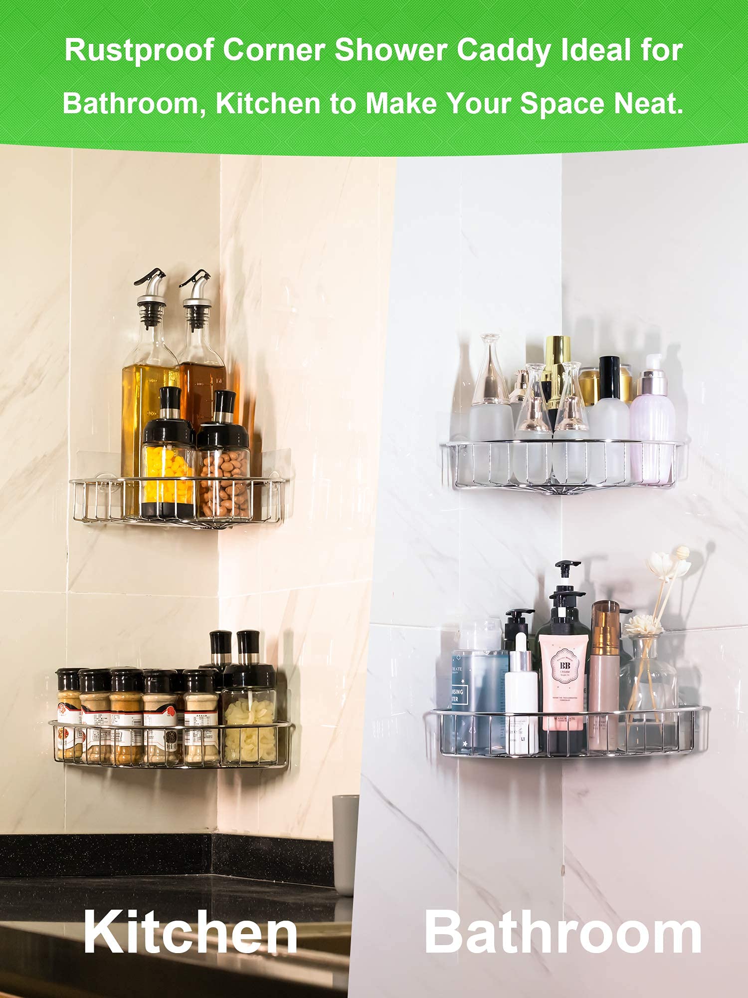 SMARTAKE 2Pack Corner Shower Caddy, SUS304 Stainless Steel, Wall Mounted Bathroom Shelf with