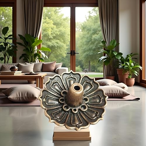 Miniatura 2 de Lotus - Soporte para incienso de latón, soporte para palo con colector de cenizas desmontable para sala de yoga, sala de té, quemador de incienso de