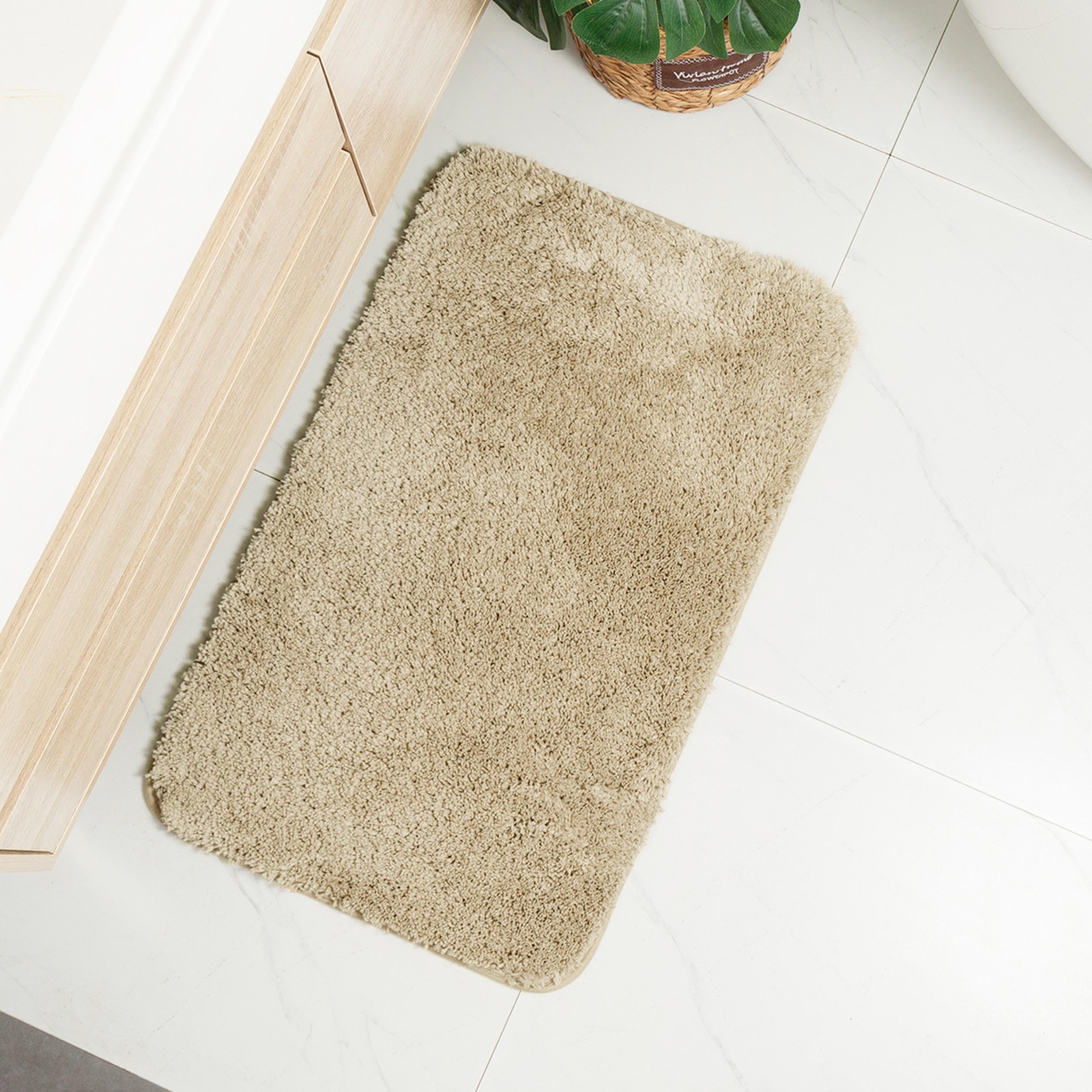 Dalina Textil - Alfombra De Baño Antideslizante,Alfombra de Pelo,Multifuncional,Alfombra Ducha Baño Cocina Puertas de Entrada Pasillo Dormitorio Salon Modernas,Suave, 40 x 60 cm, Camel