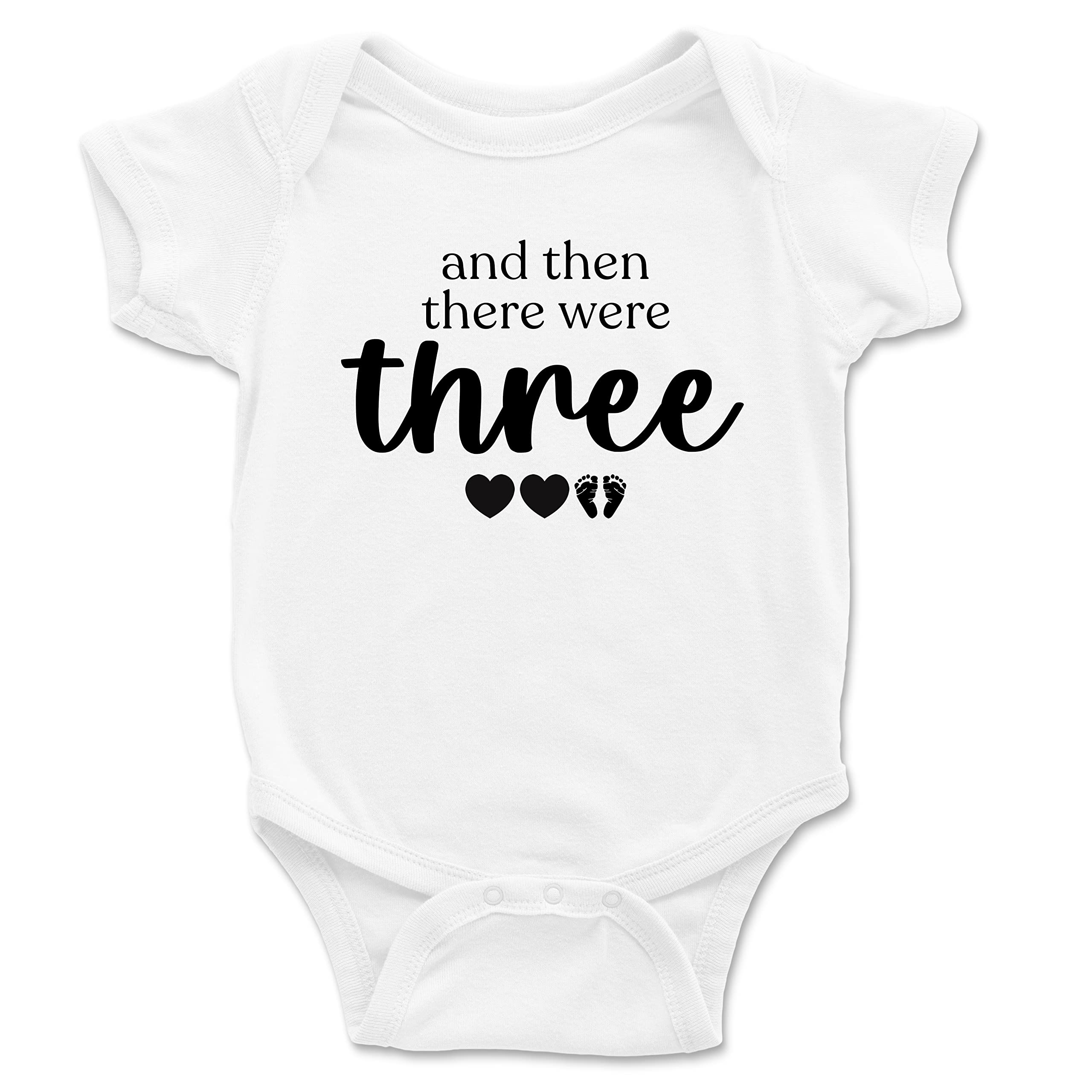 SARBIEN Designs And Then There Were Three Baby Dog Pregnancy Announcement Bodysuit | Baby Shower Reveal Romper | Coming Soon Surprise Gift White Newborn, White, Newborn