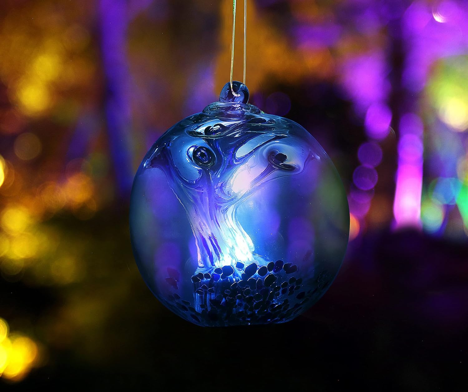 5.5-Inch Solar Powered Hanging Threaded Glass Gazing Ball Outdoor Garden Decoration (Blue & Aqua)