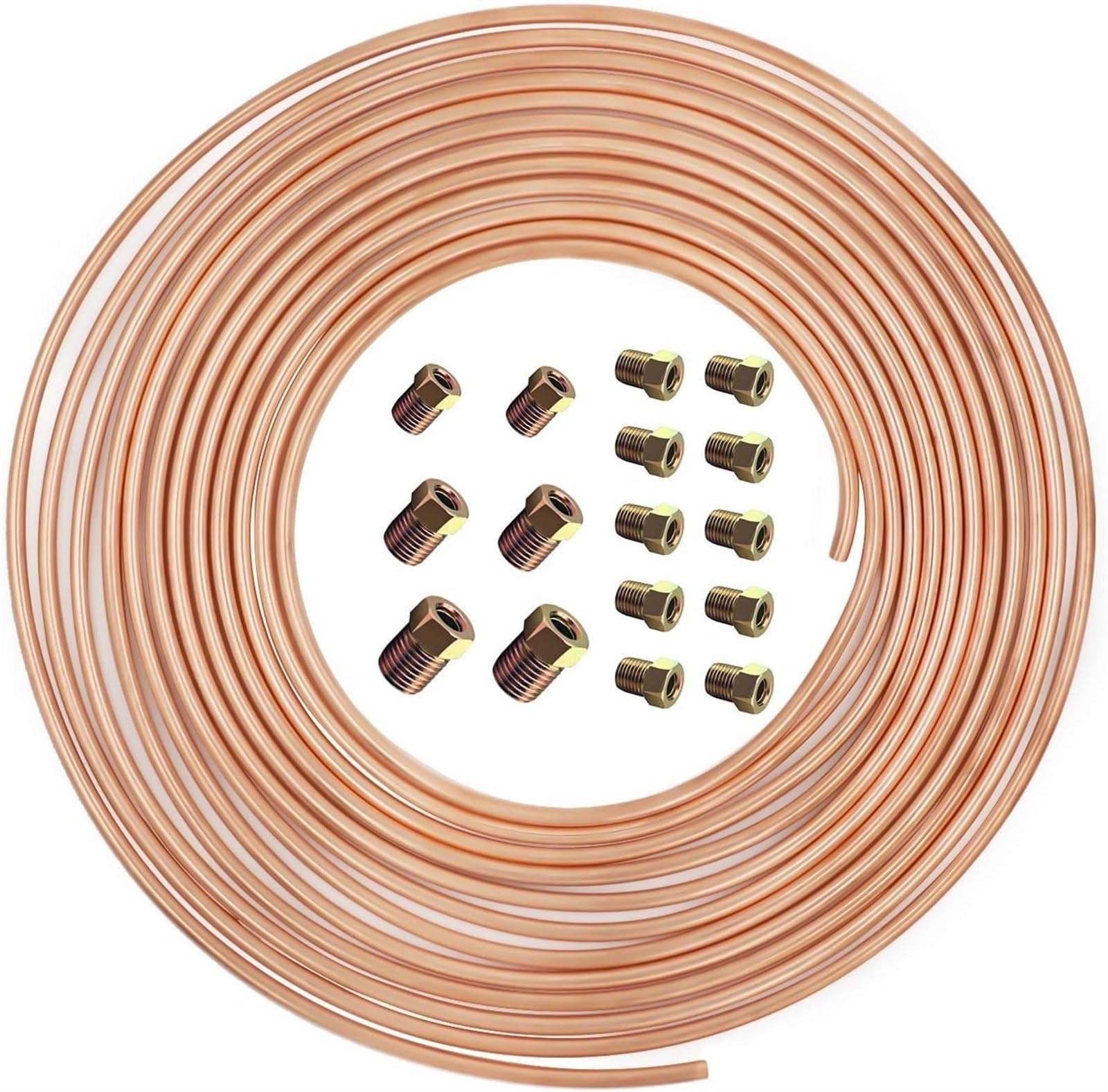 THE WHITE SHOP Copper Coated Brake Line Kit Complete Replacement Brake or Fuel Tubing (Includes 16 Fittings), Easy to hand bend Wall Thickness, Rust Proof