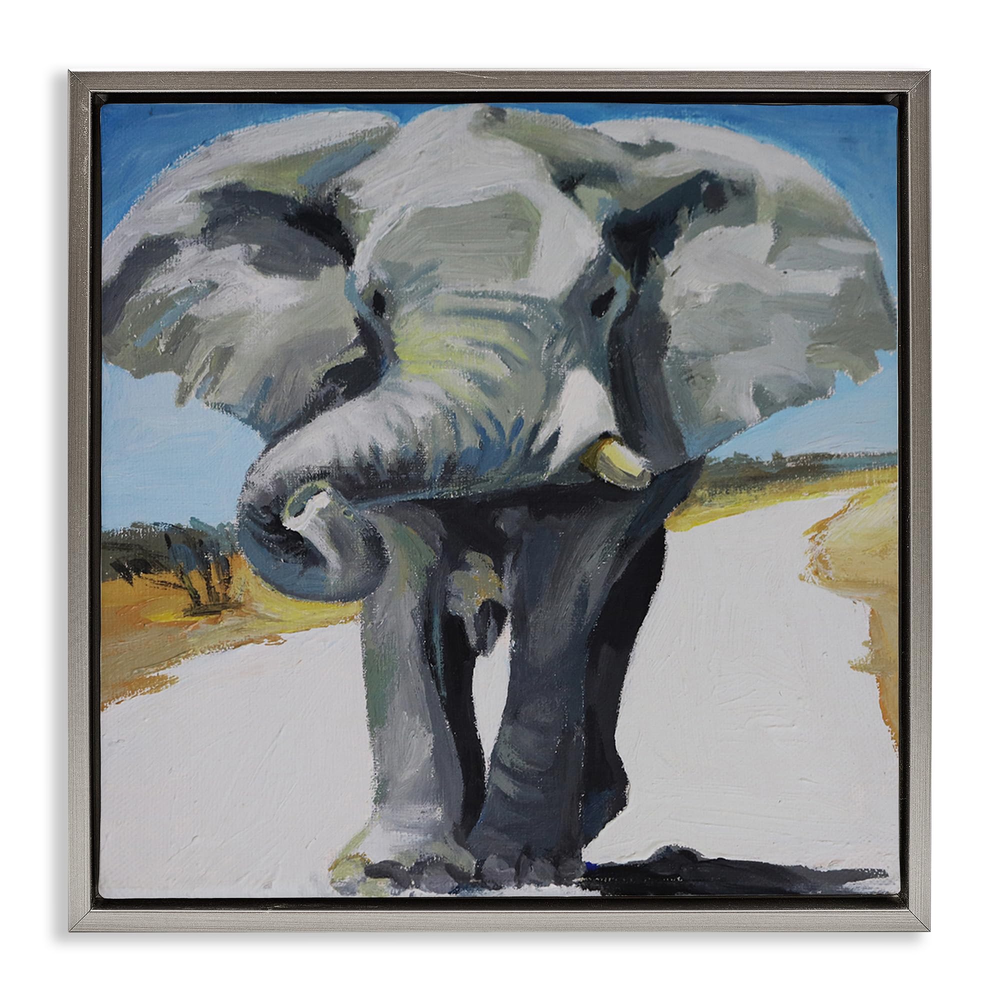 Stupell Industries Luster Gray (Matte) 'Majestic Elephant On Path'| Floating Frame Canvas Art