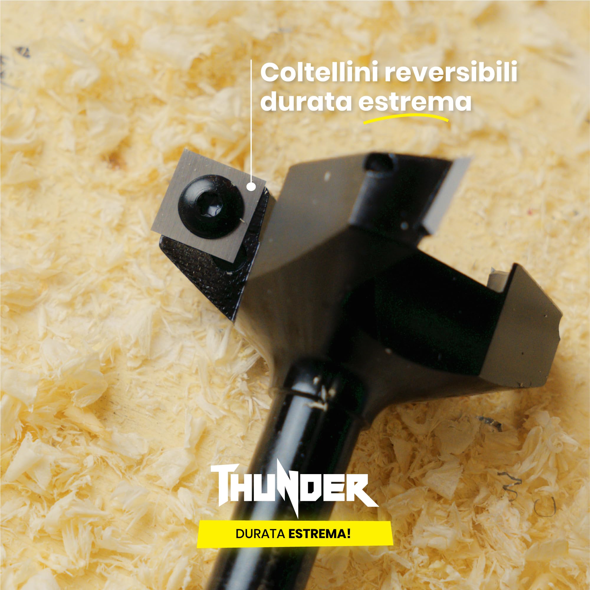 LegnoTools Thunder – Fresa per spianare legno diametro 35 mm, gambo 8 mm, con 3 inserti intercambiabili in metallo duro 10.5 mm – per livellare, bordi e scanalature – per CNC e fresatrice verticale