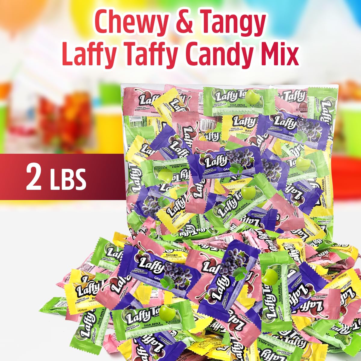 Laffy Taffy Candy - Banana, Grape, Sour Apple, Flavors - Chewy & Tangy Laffy Taffy Bulk Candy Individually Wrapped - (Mix) 2LB