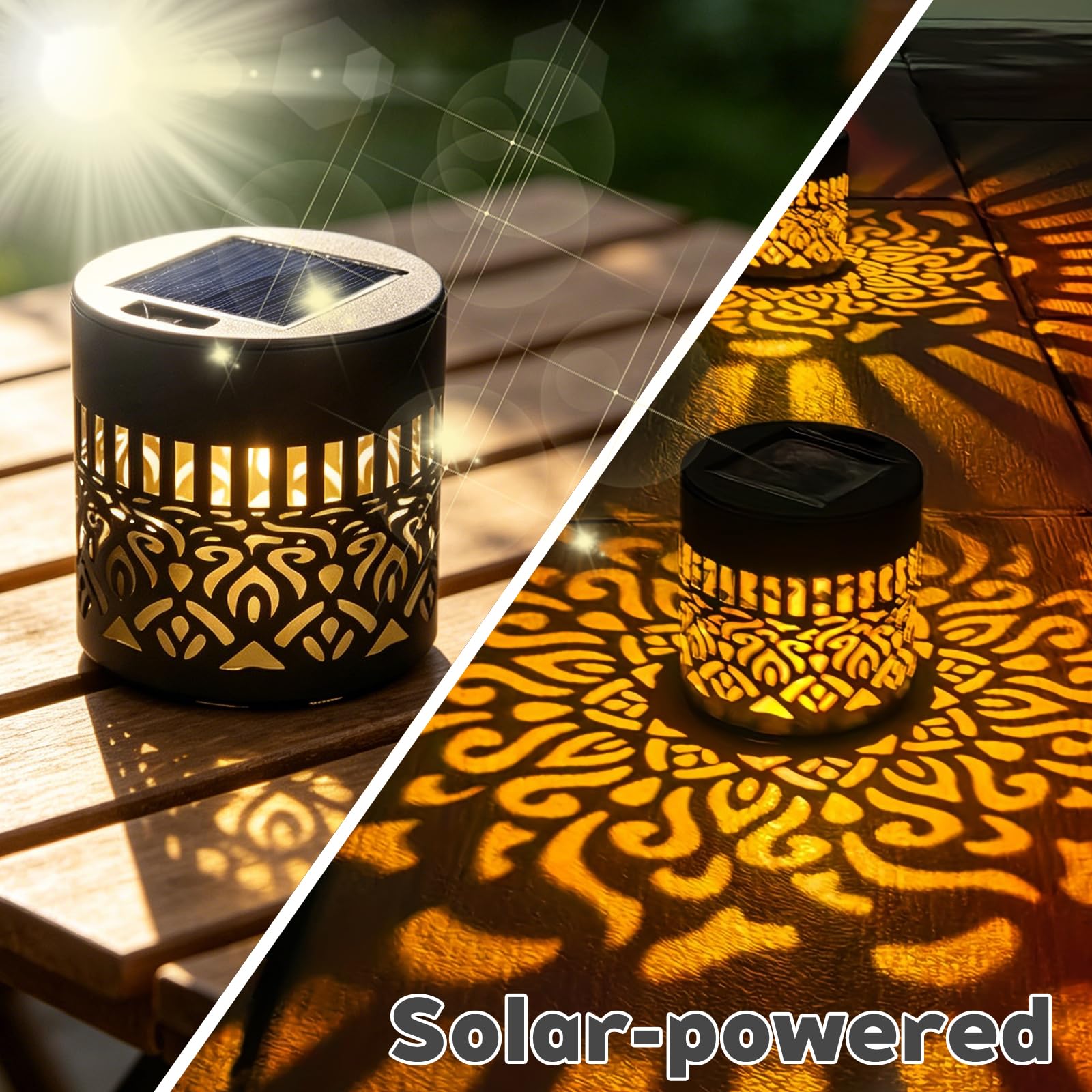Lanterne Solaire Mandala, Métal LED Nomade Etanche Exterieur a Suspendre Lampe Solaire Exterieur a Poser, Ampoule Solaire Exterieur pour Jardin Terrasse Deco Balcon Amenagement Balcon (2 pièces) - 4