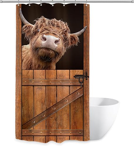 Miniatura 6 de Riyidecor Stall - Cortina de ducha divertida de vaca de las tierras altas, 36 pulgadas de ancho x 72 pulgadas de alto, pequeñas cortinas rústicas