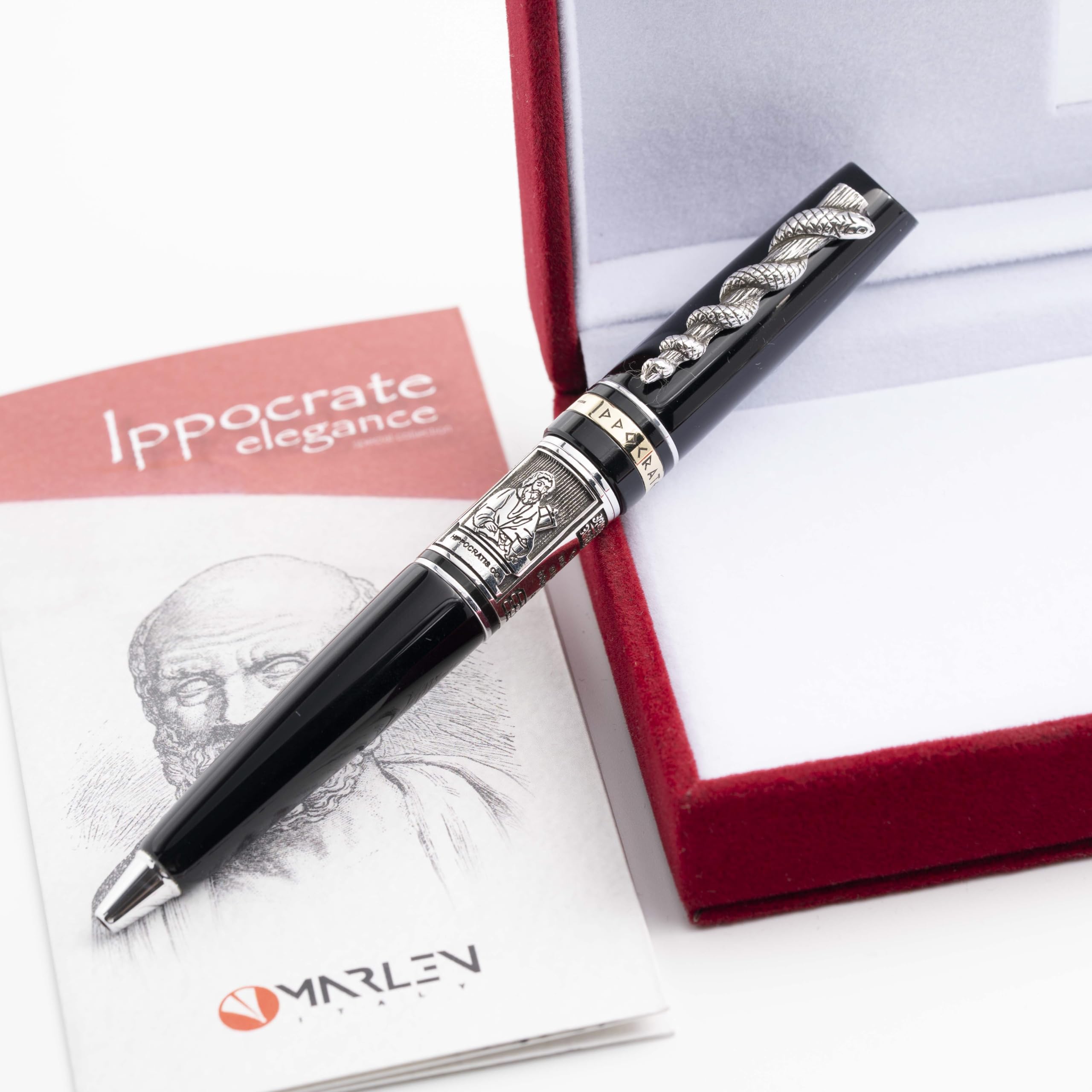 MARLEN Penna Sfera, Penna per Medici, Collezione Ippocrate Elegance, Colore Nero, Confezione Regalo, Made in Italy
