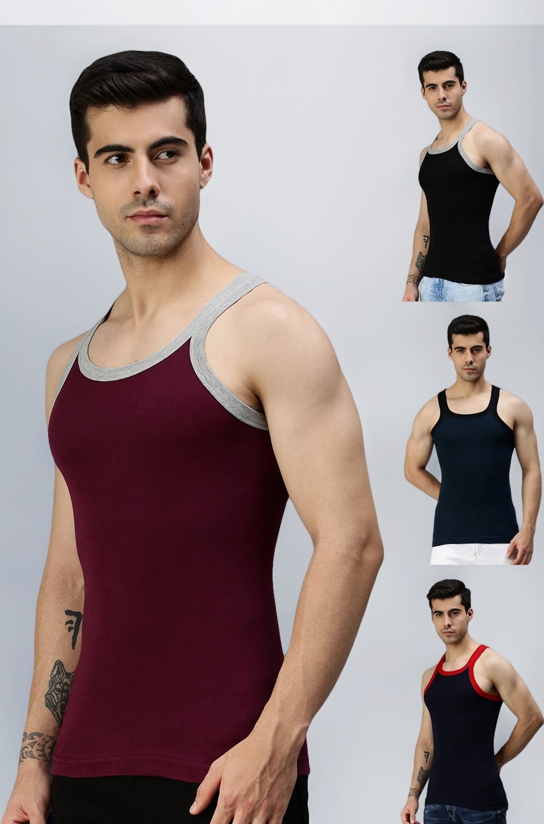 Lux Cozi Xylo Gym Vest for Mens 100% Cotton(Pack of 4)(Color & Prints May Vary)