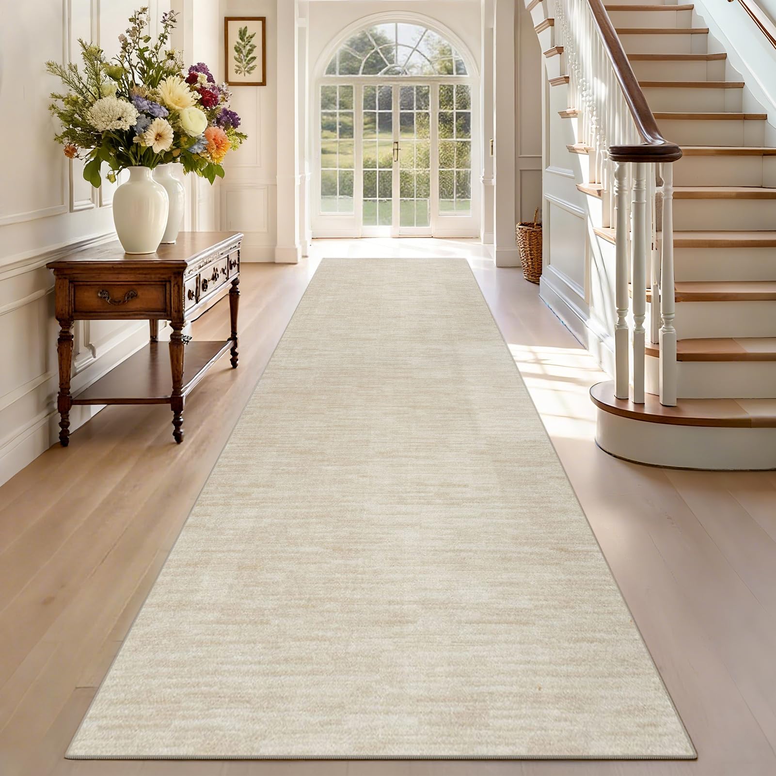 TEHWDAIYOU Carpet Runners for Hallways Non Slip Kitchen Runner Rugs Washable 50 x 150 cm Narrow Hall Door Mats Entrance Large Anti Slip Carpet Floor Mat for Entryway Corridor Laundry Beige