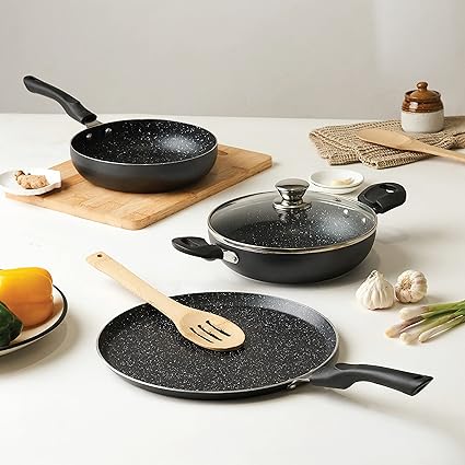 Cello Crown Induction Base Cookware Set with Spatter & Bakelite Handles, Black