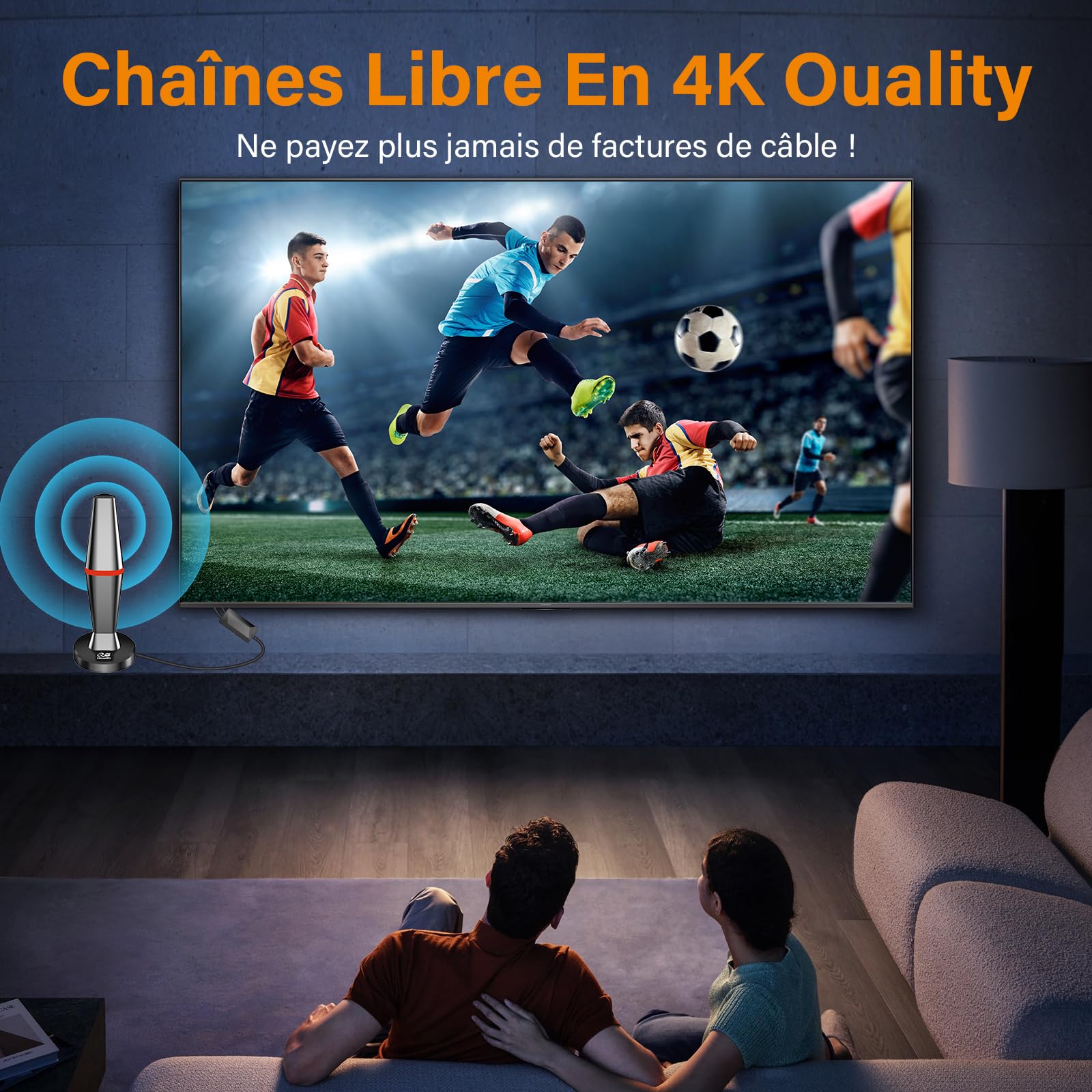 Antenne TV Intérieure Puissante TNT,Antenne TNT IntéRieur avec Amplificateur de Signal à Gain Élevé,Réception Longue Portée à 360°,Compatible avec Smart TV 4K/1080P/Tous Les TVs