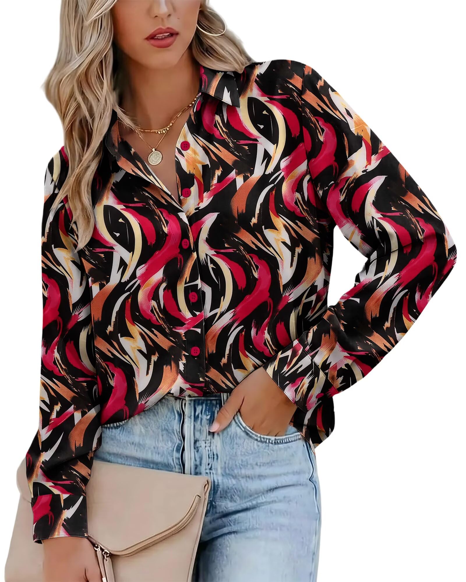 Magritta Women's Shirts Fashion Long Sleeve Tops Button Down Blouses