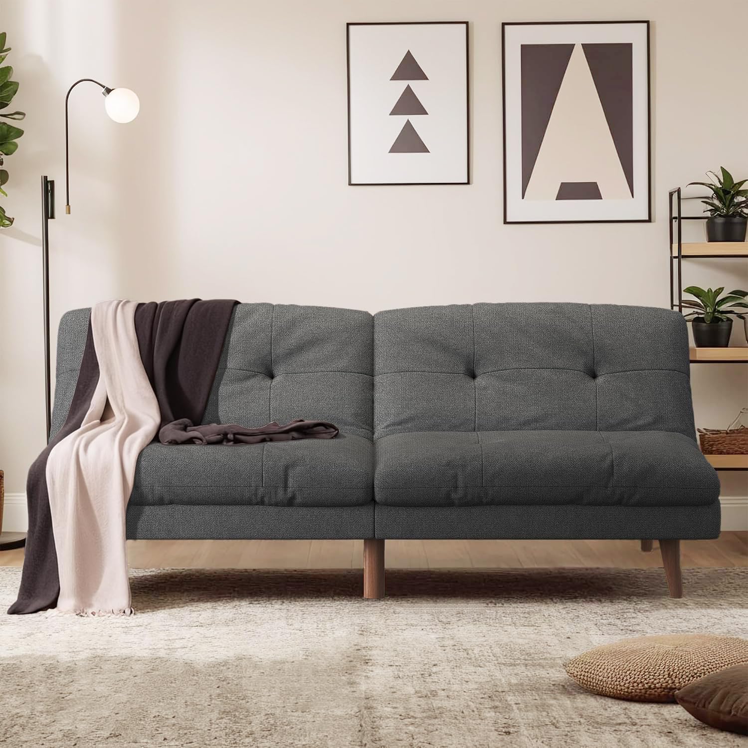 Homall 67'' Futon Couch, Modern Futon Sofa Bed with Adjustable Backrest | Convertible Sleeper Sofa Bed, Linen Loveseat Couch with Solid Wood Frame for Living Room, Apartment & Office | Grey