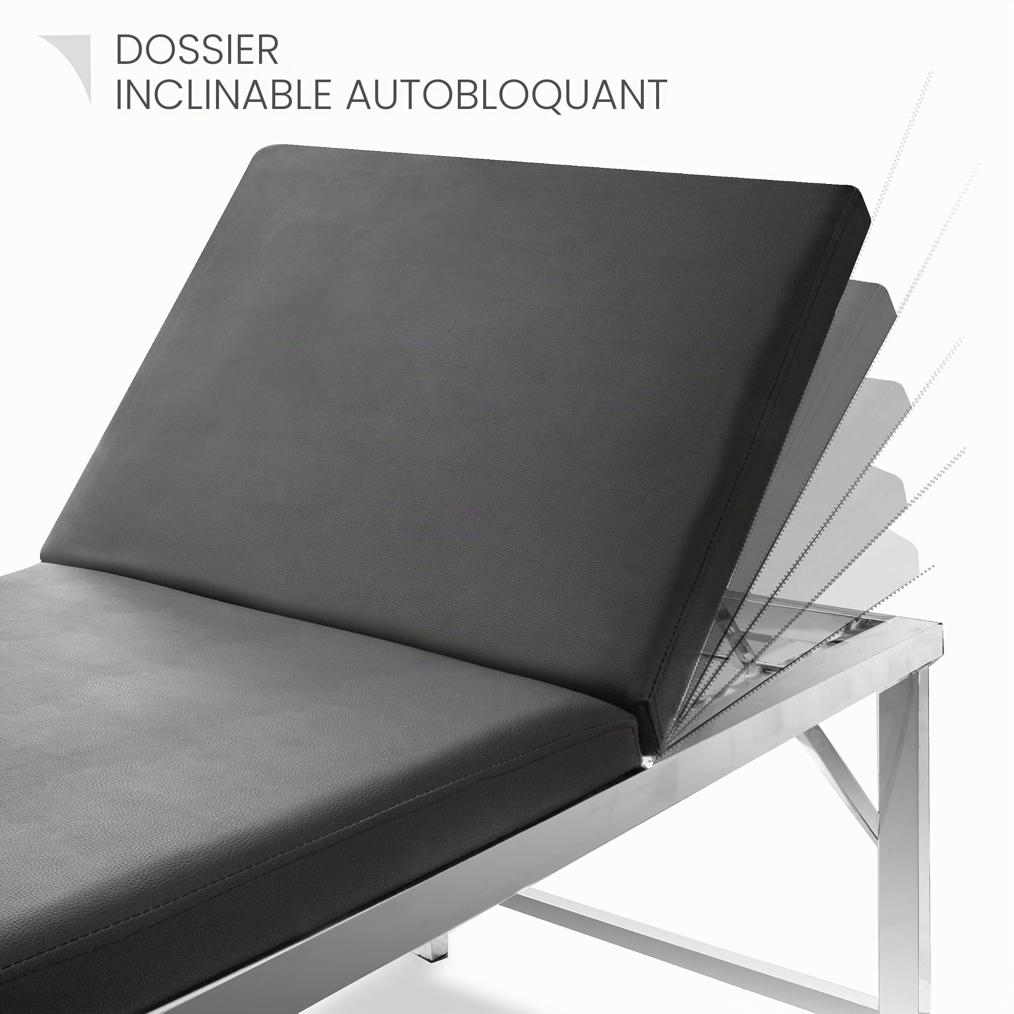 AIESI® Lit de Visite médical Ignifuge en Acier Inoxydable à 1 Articulation Couleur Noire avec Porte-Rouleau, Capacité 150 Kg, Garantie 24 Mois