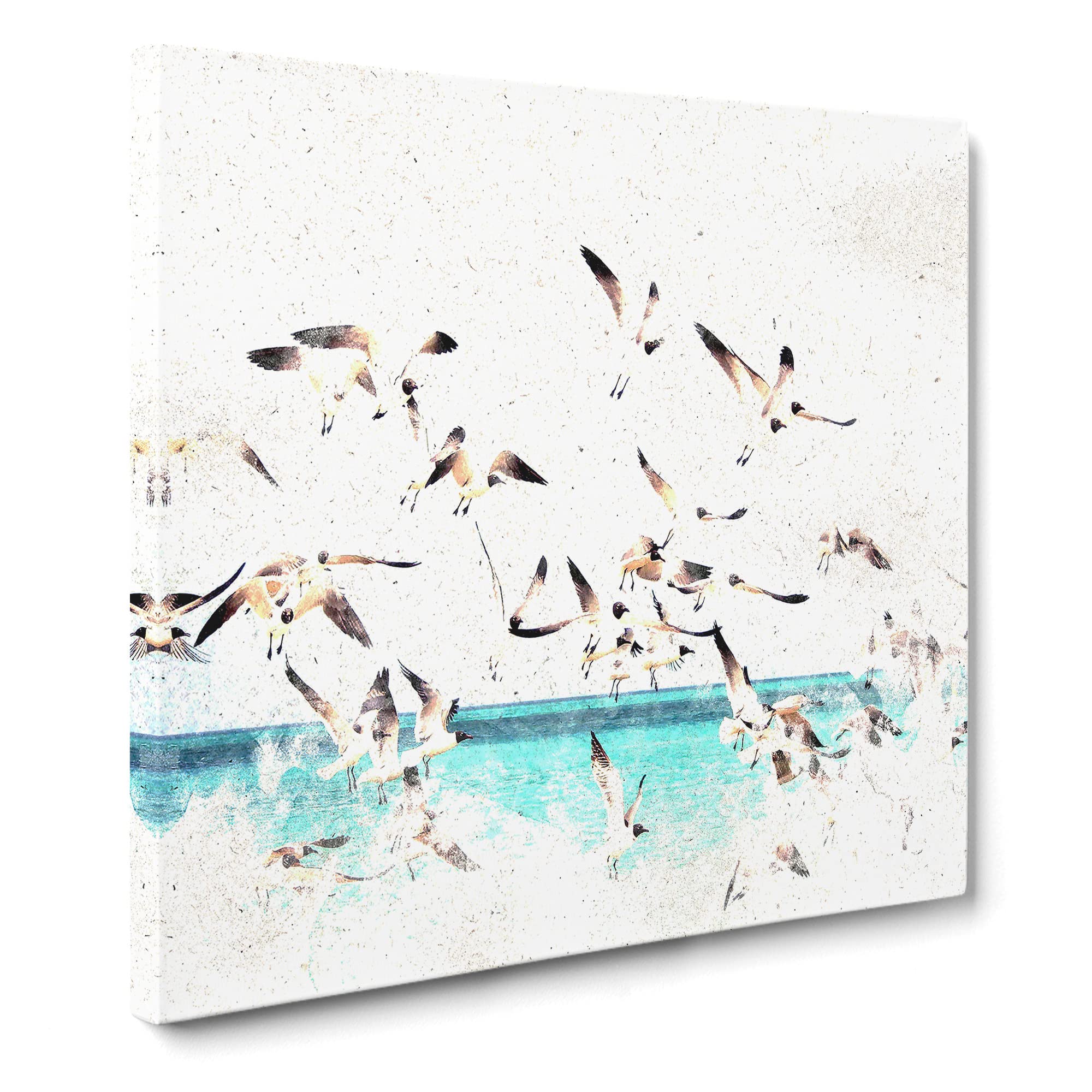 Flock of Seagulls Over the Sea Watercolour Canvas Print, Mixed, 35L x 35W cm