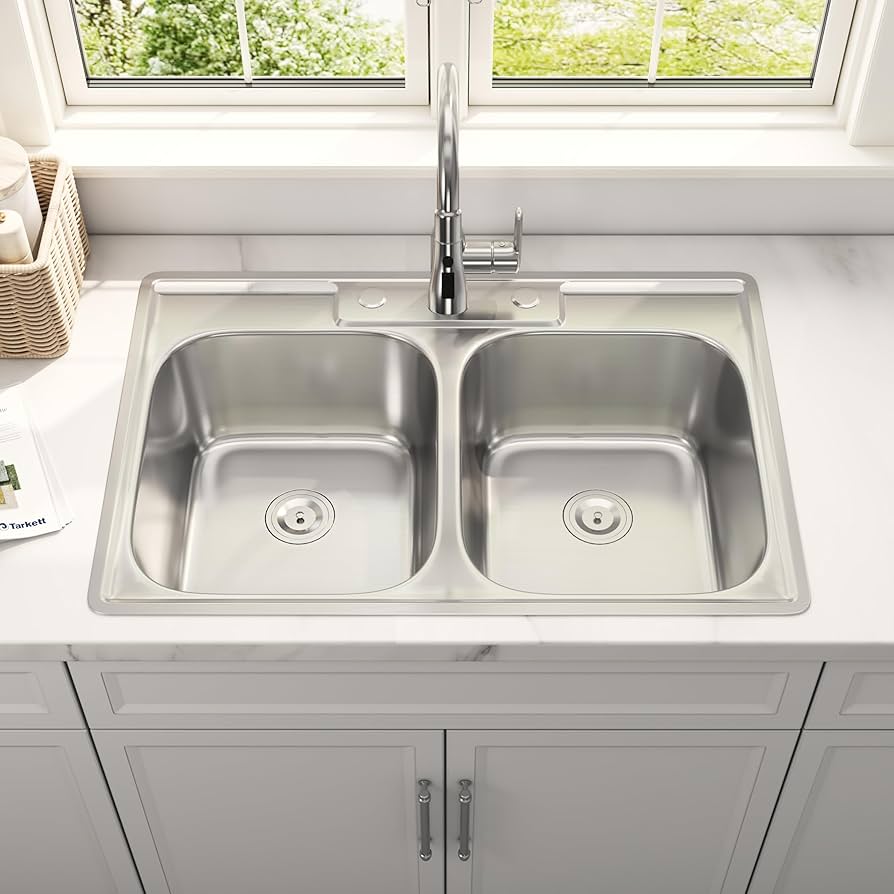 RICO *。゜XSーS Quikore 33x22 Double Bowl Drop In Kitchen Sink 33 Inch Topmount