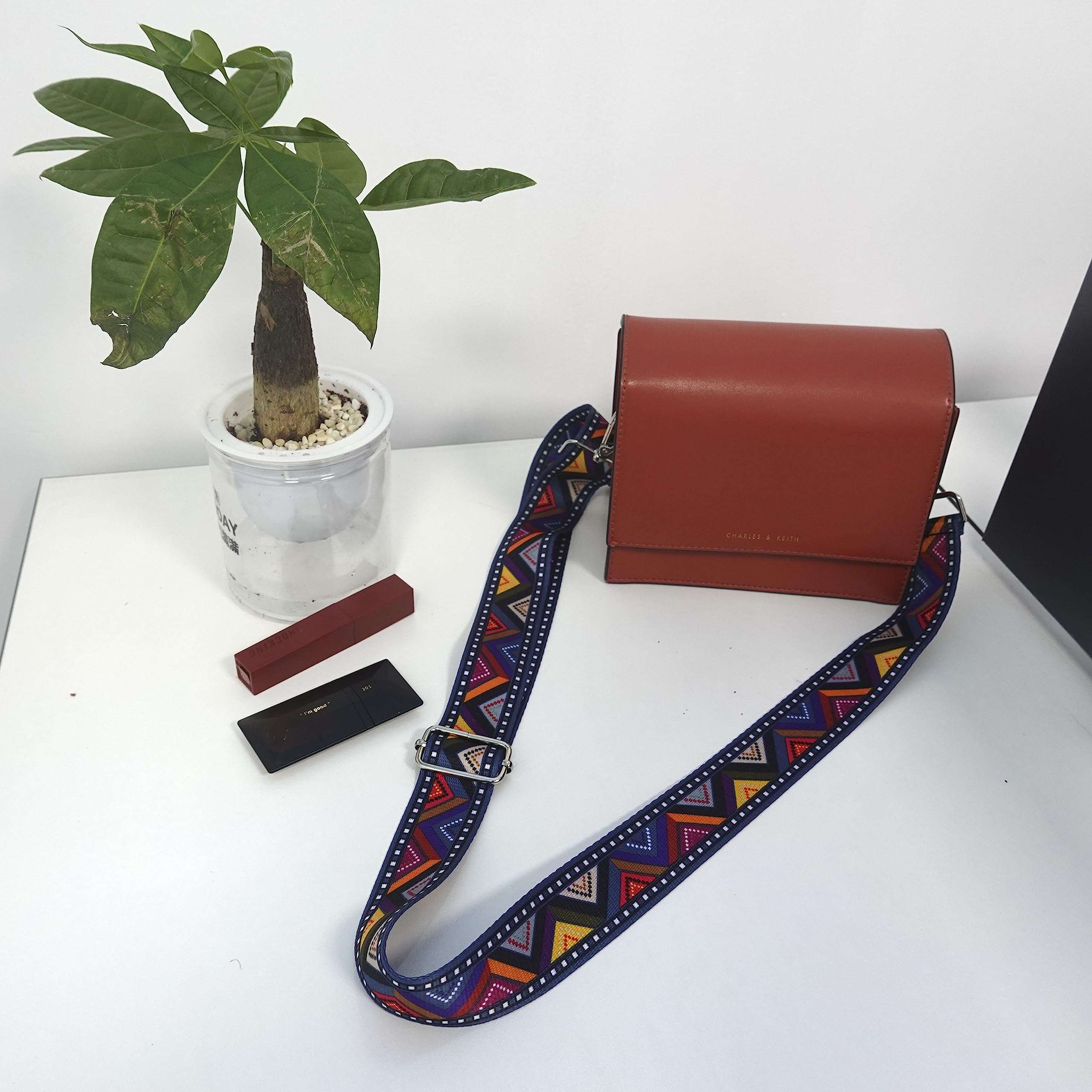 2 Tracolle Larghe Regolabili Per Borsa In Poliestere - 3,8 Cm, Motivo A Diamante Multicolore, Uncinetti A Moschettone - 3
