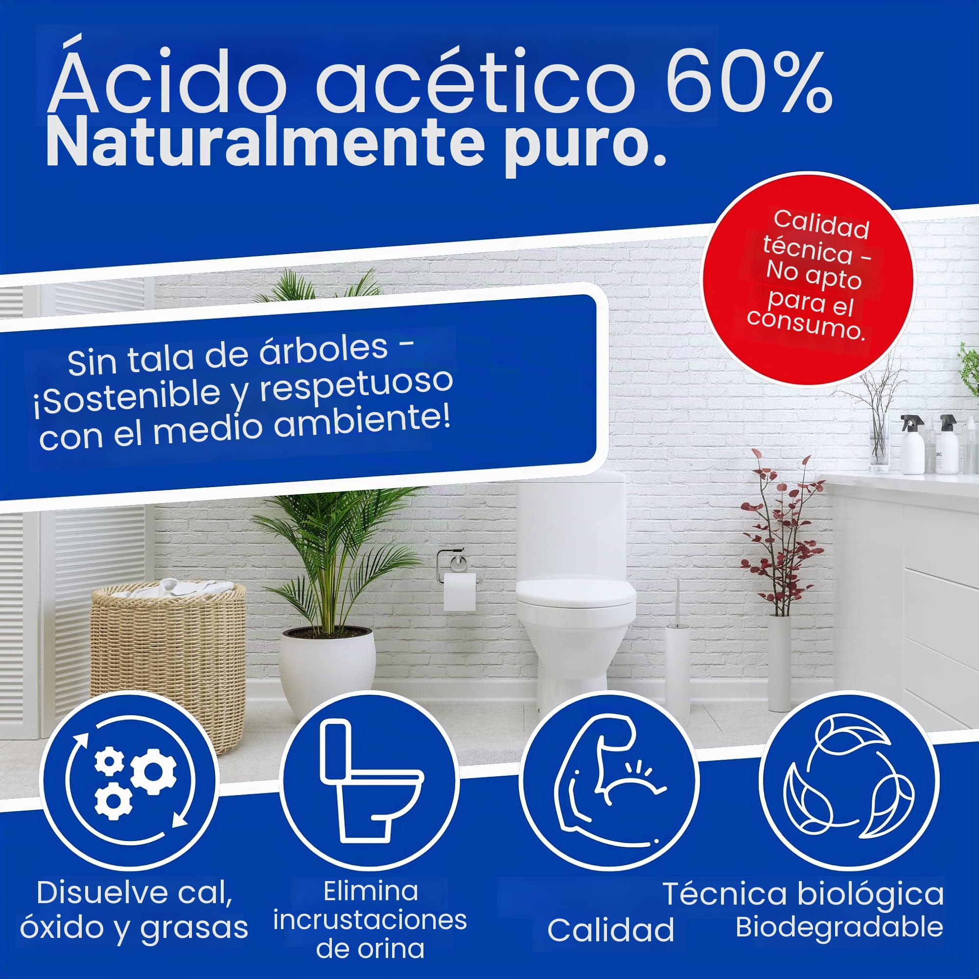 ABACUS® Ácido acético 60% | Ácido acético altamente concentrado para el hogar, el jardín y la industria | Uso versátil como limpiador de vinagre para limpiar y descalcificar | diluible individualmente