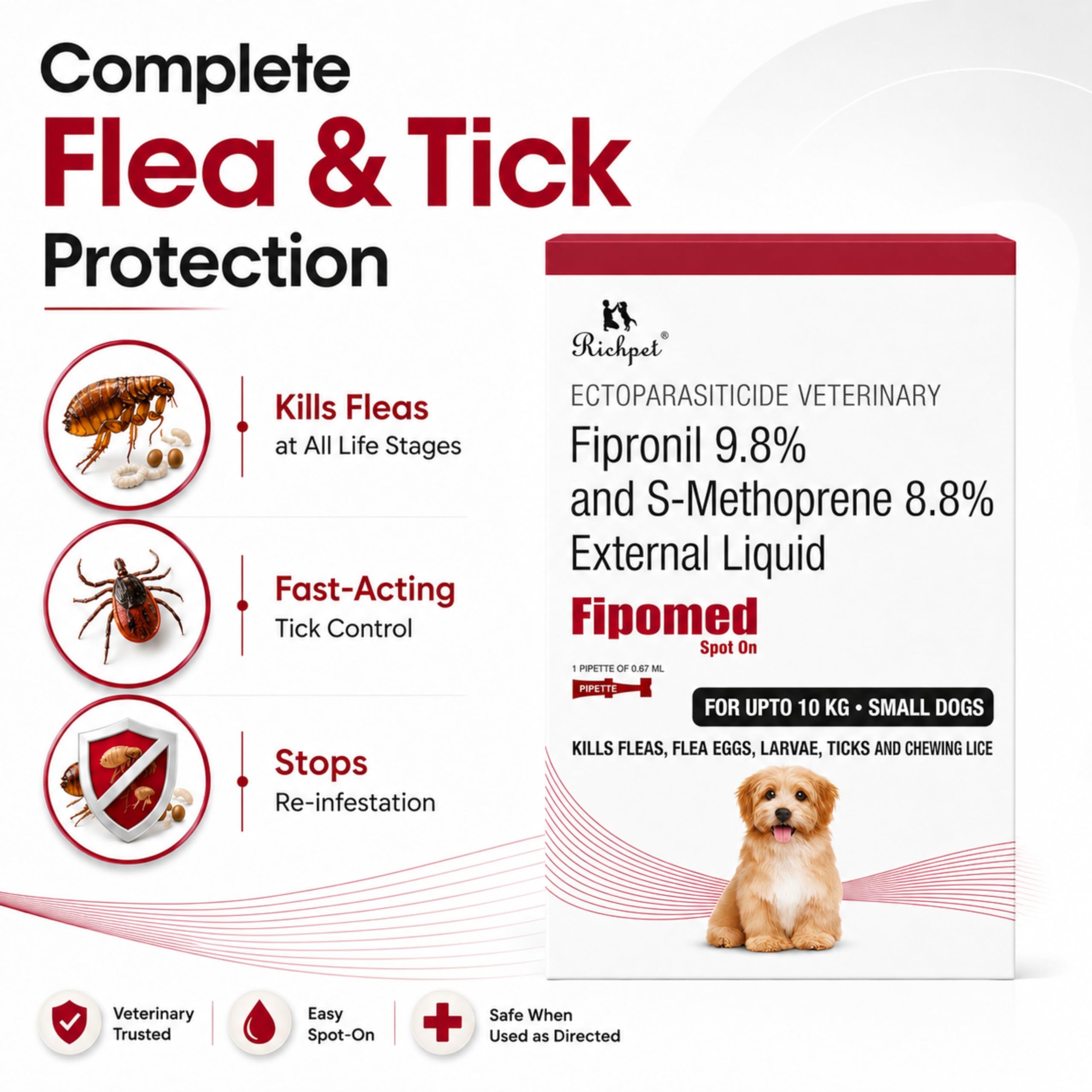 Richpet Spot On for Dogs (0-10 kg), Monthly Flea, Tick & Chewing Lice Treatment, Topical Parasite Protection 1