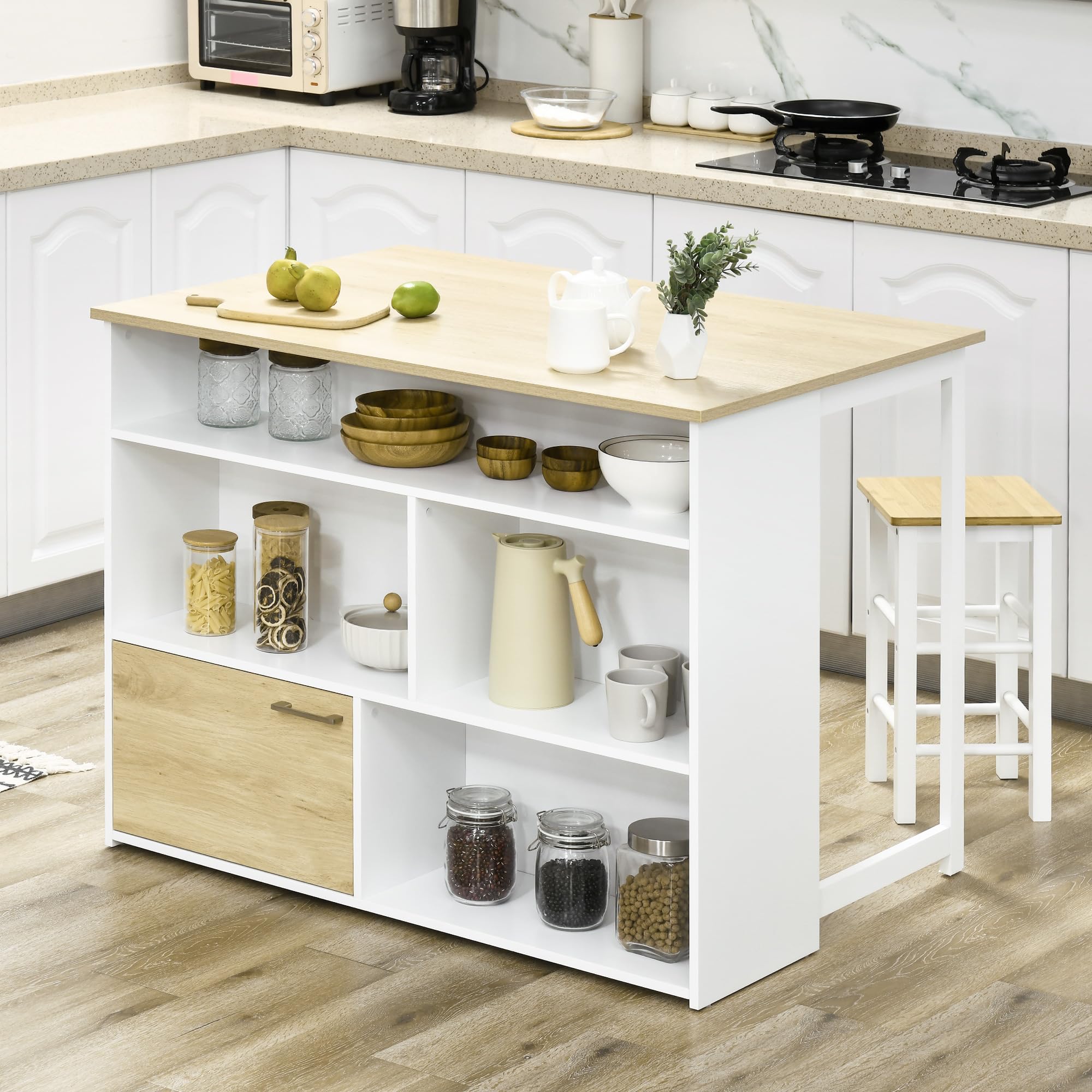 HOMCOM Mesa de Bar Extensible con ala Plegable 116x79,5x91 cm Blanco