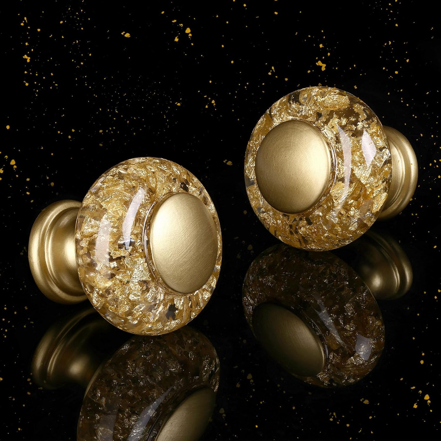 8 Pack Dresser Knobs, Gold Kitchen Crystal Cabinet Drawer Knobs, 1-3/8 Inch(36mm) Vintage Decorative Round Knobs Pulls, Easy to Install